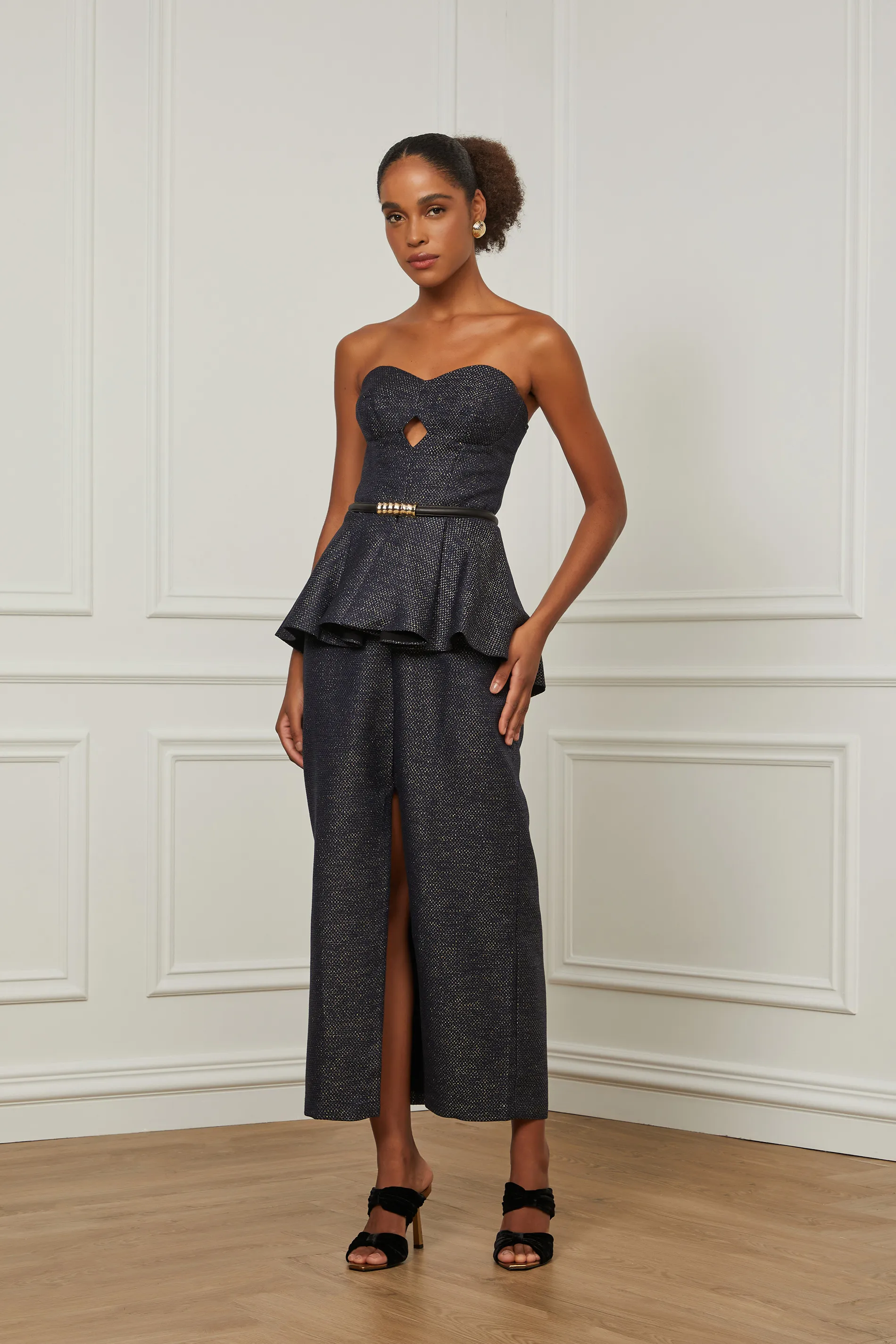 Vestido Midi Com Basqui Marinho