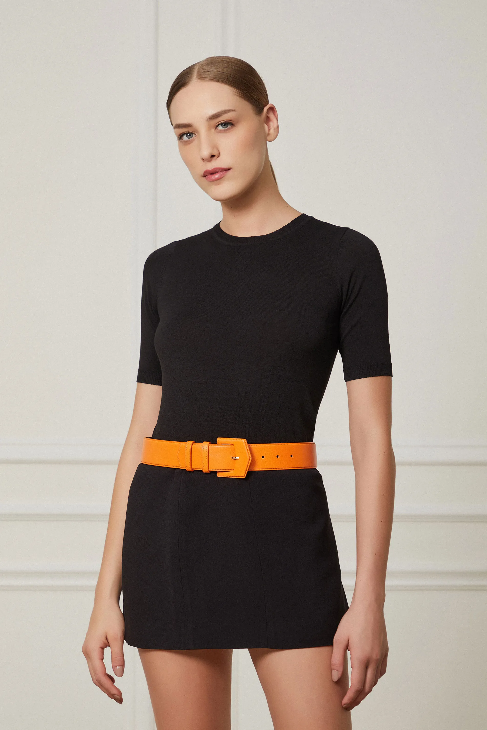 Cinto De Couro Fivela Forrada Laranja