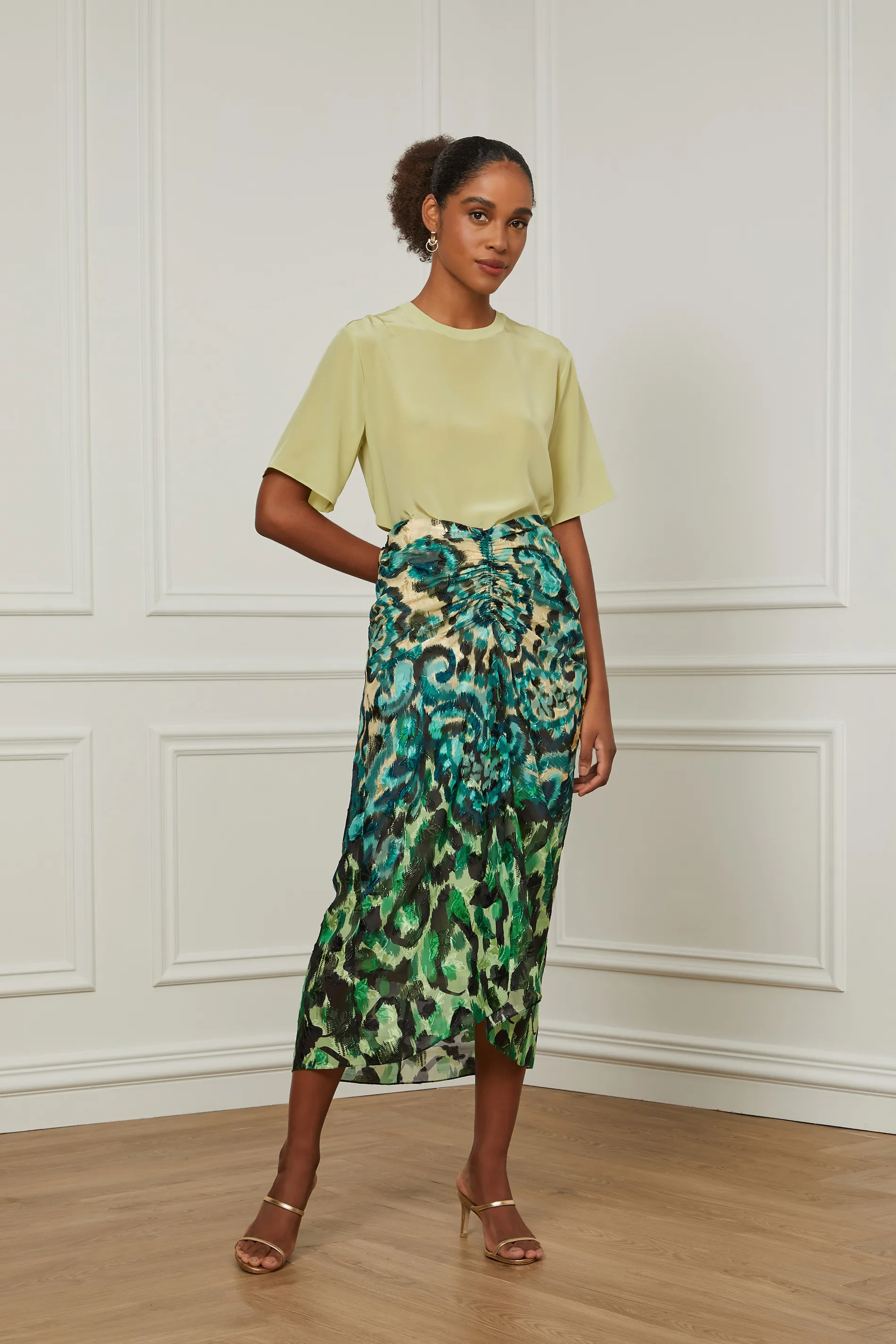 Saia Devorê Midi Franzida Estampada