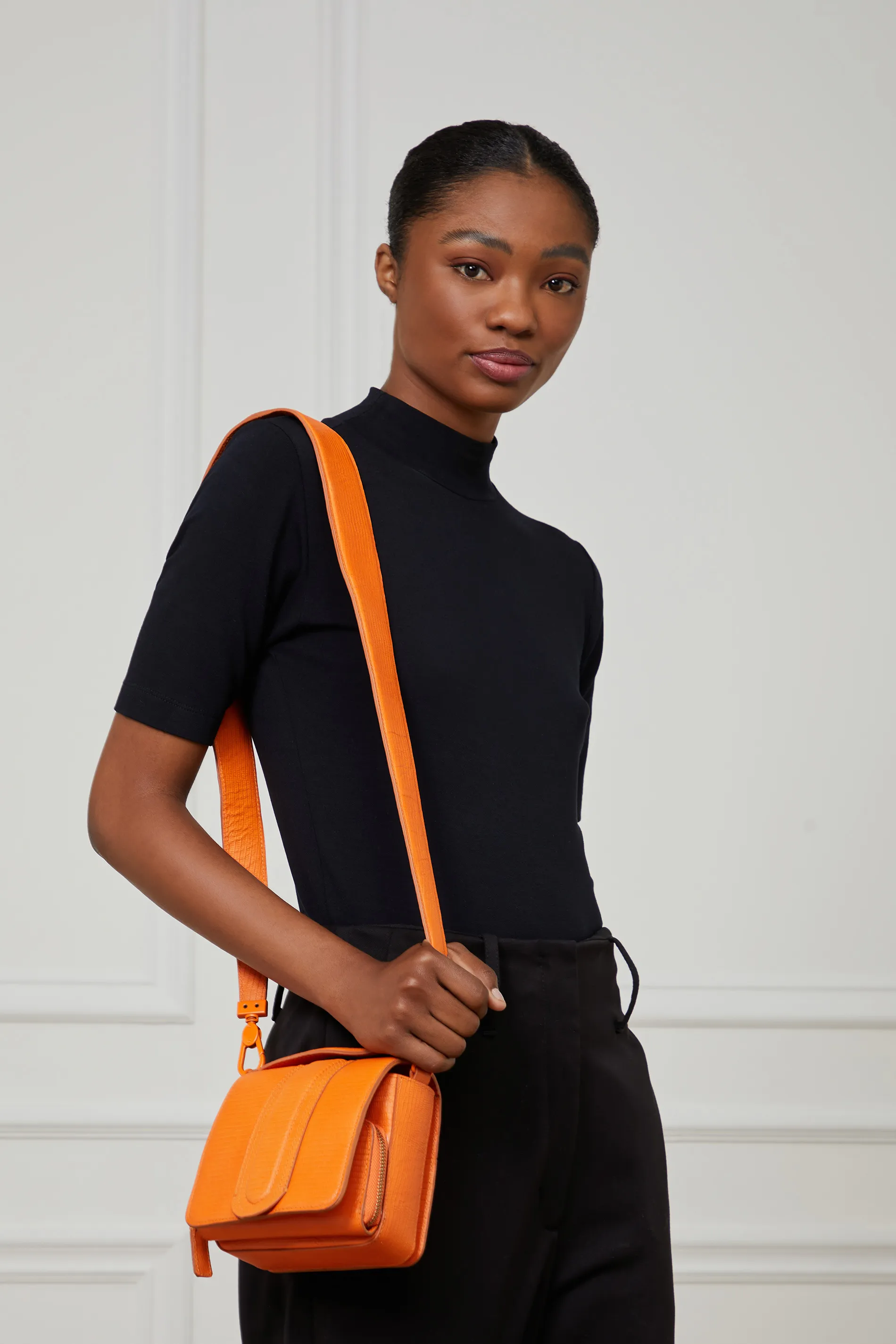 Bolsa De Couro Mini Sac Lezard Laranja