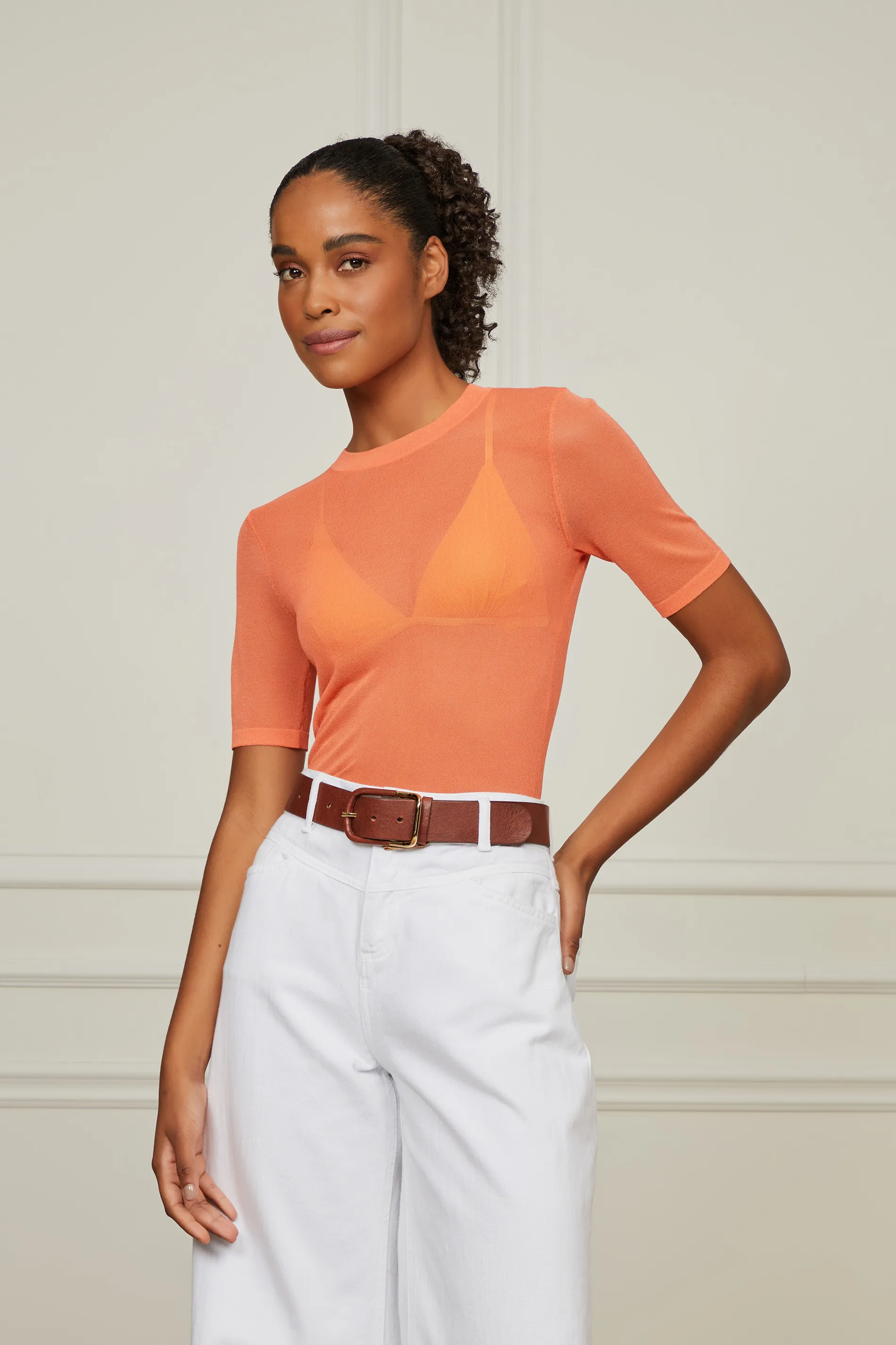 T-Shirt Segunda Pele De Tricot Coral