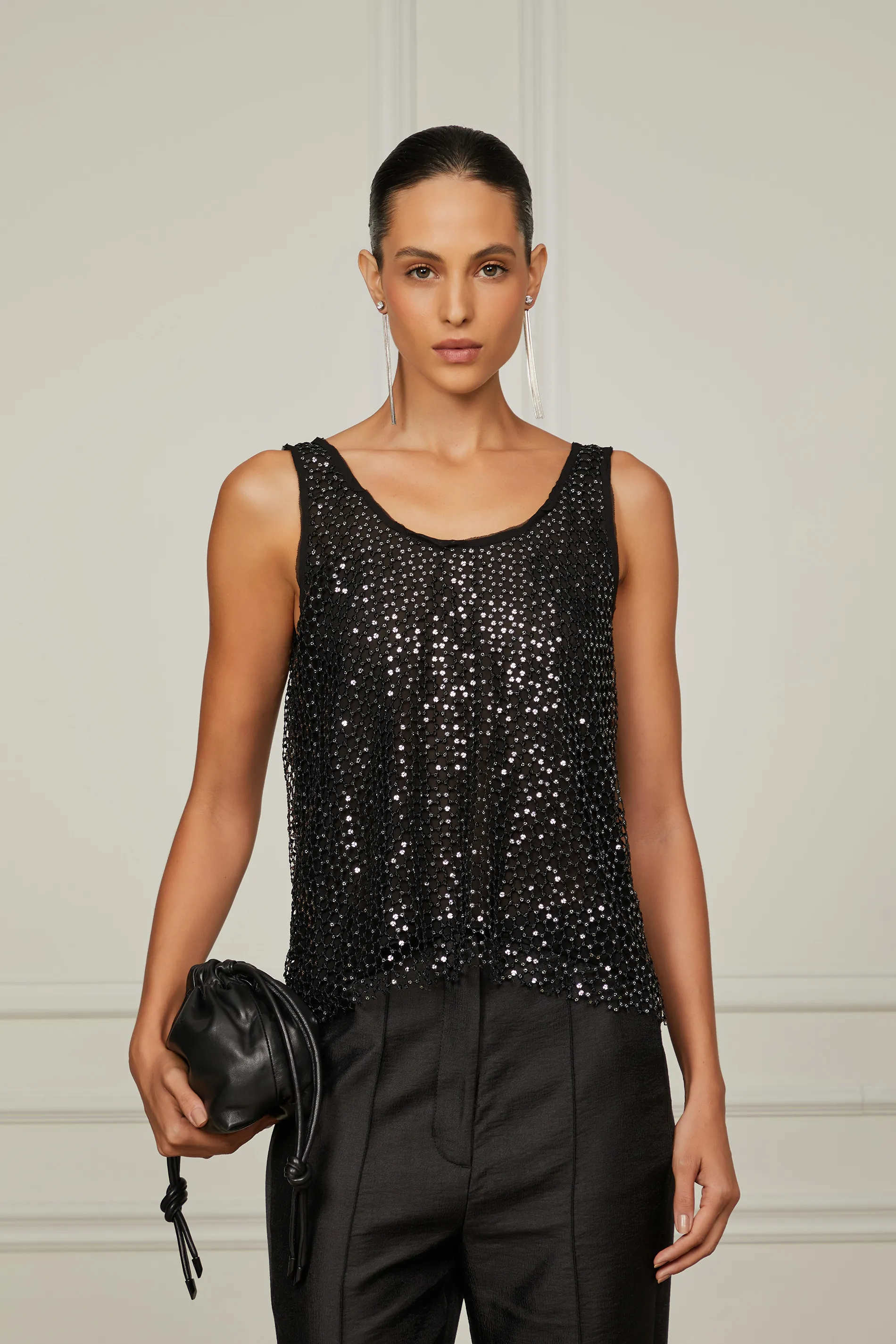 Regata De Tela Paetê Preta