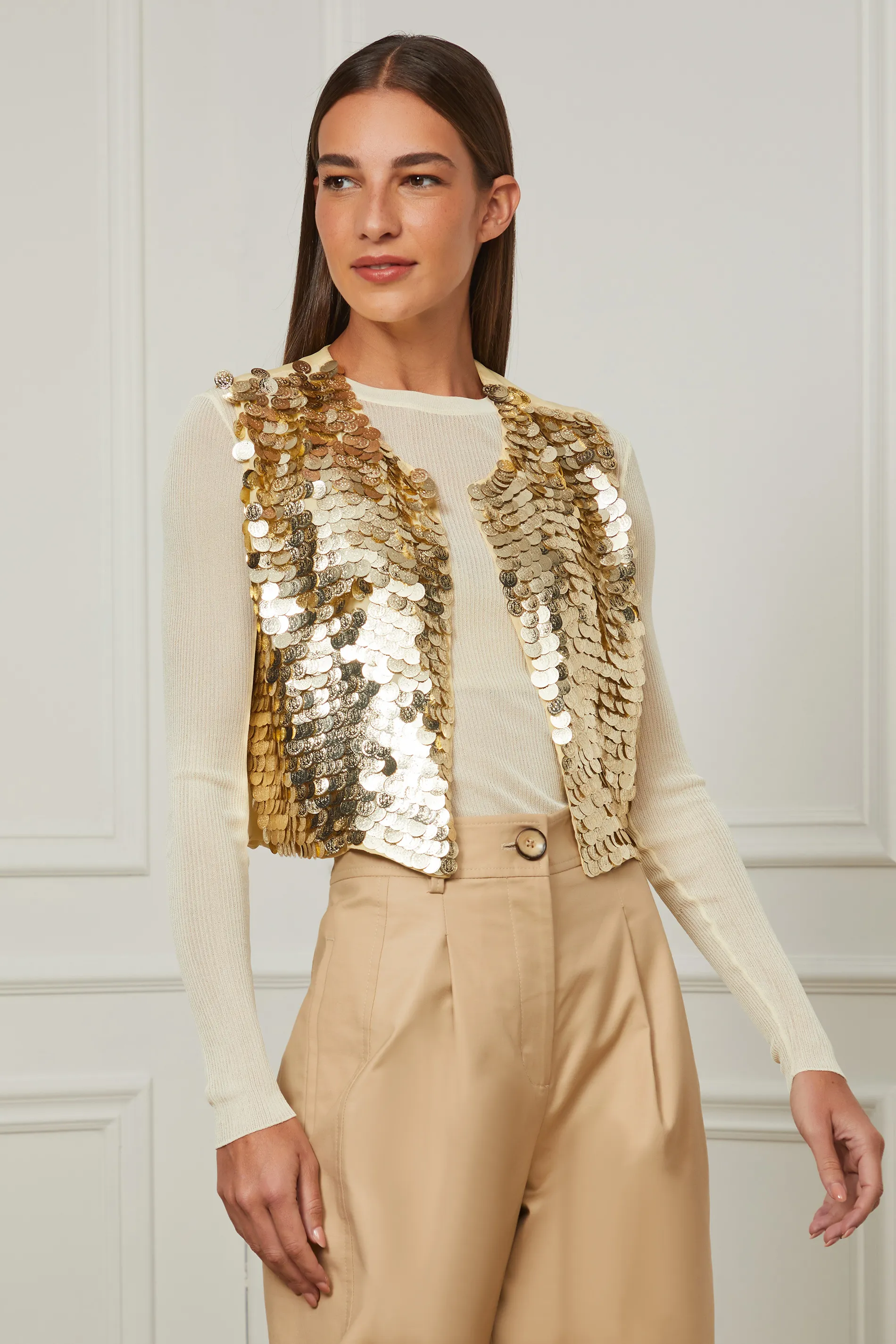 Colete Dourado Cropped Bordado