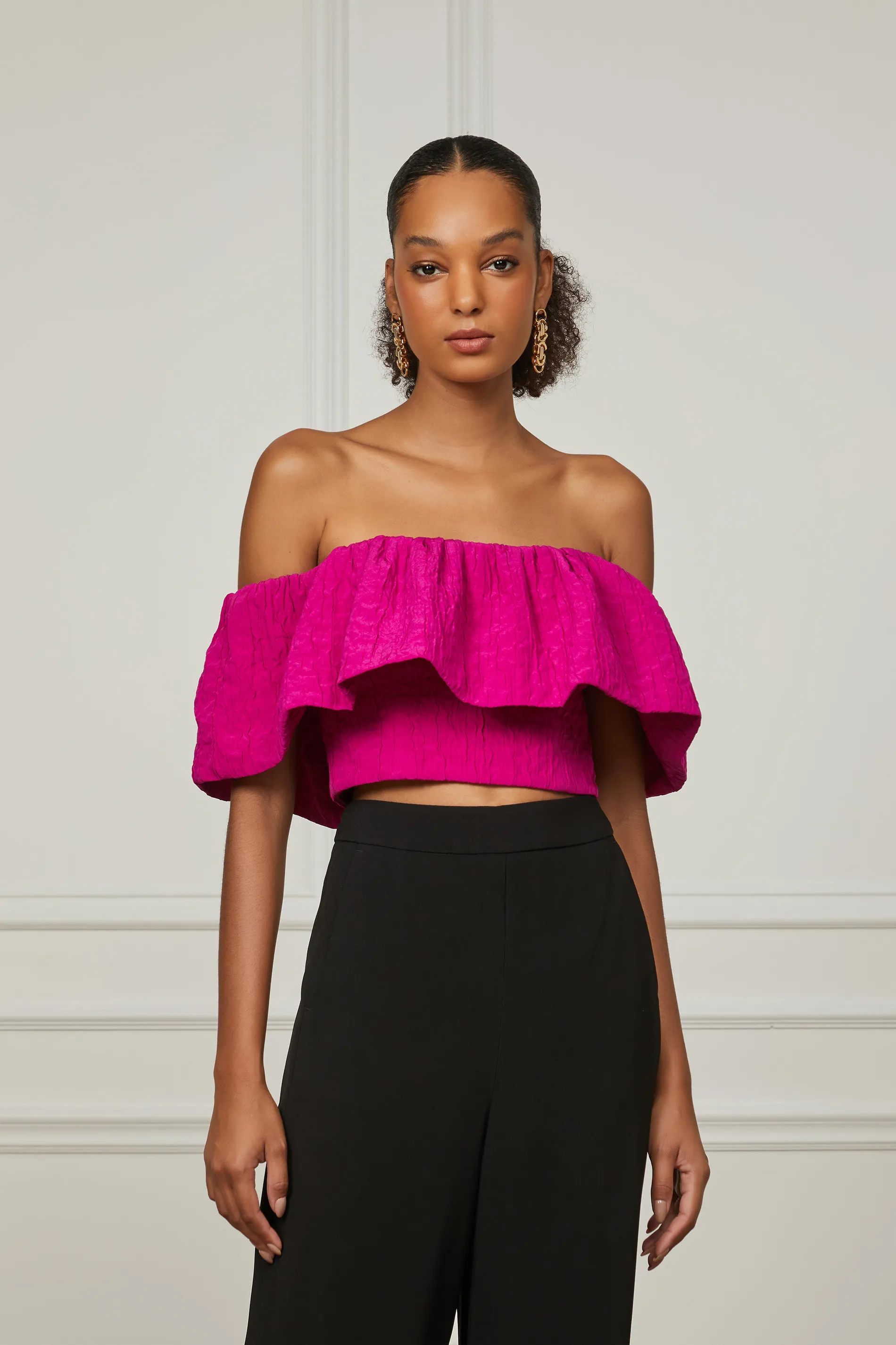 Top Balonê Ombro a Ombro Fuscia