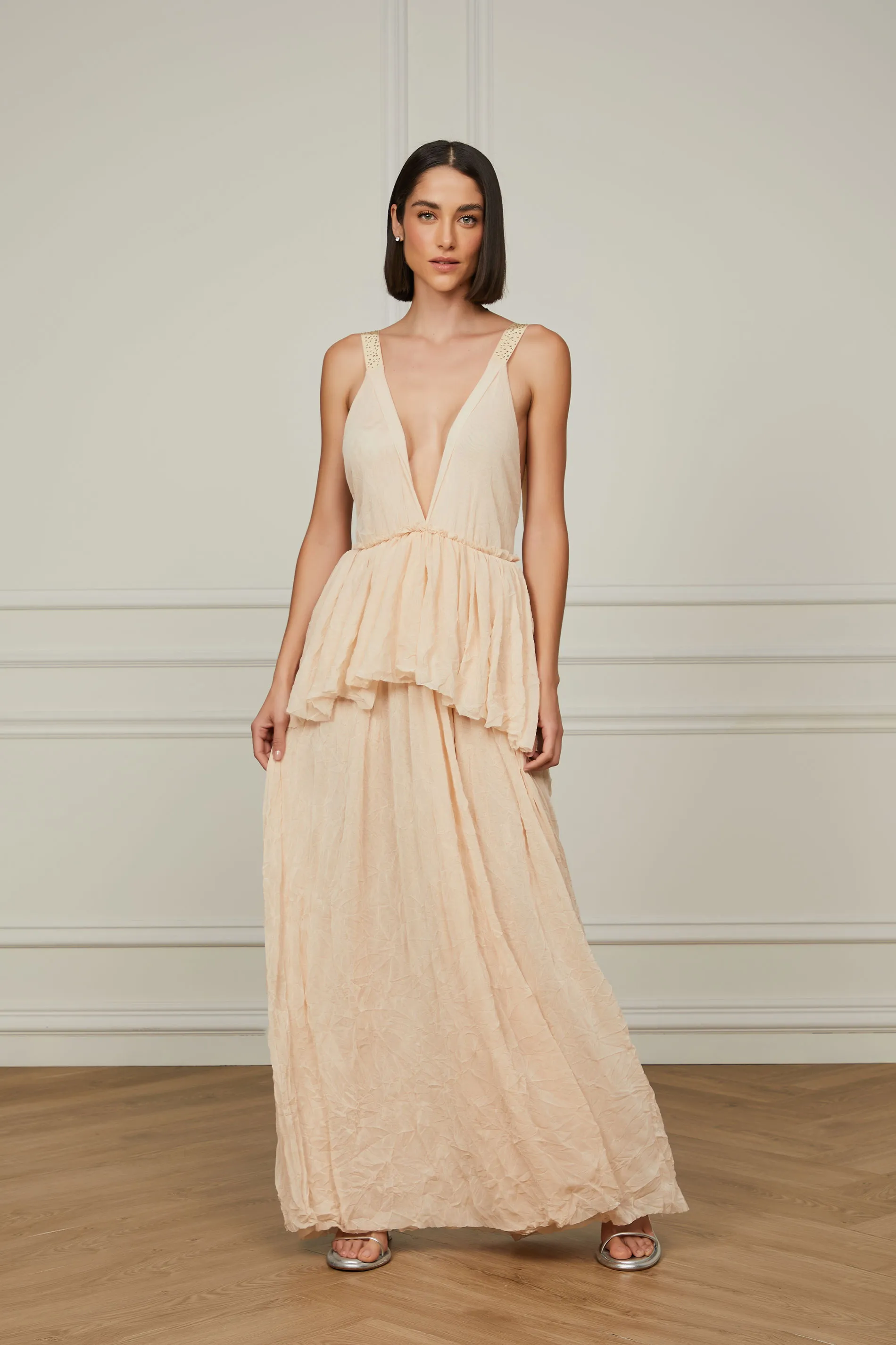 Vestido De Tule Amassado Com Detalhe De Hotfix Na Alça Rosa Pastel