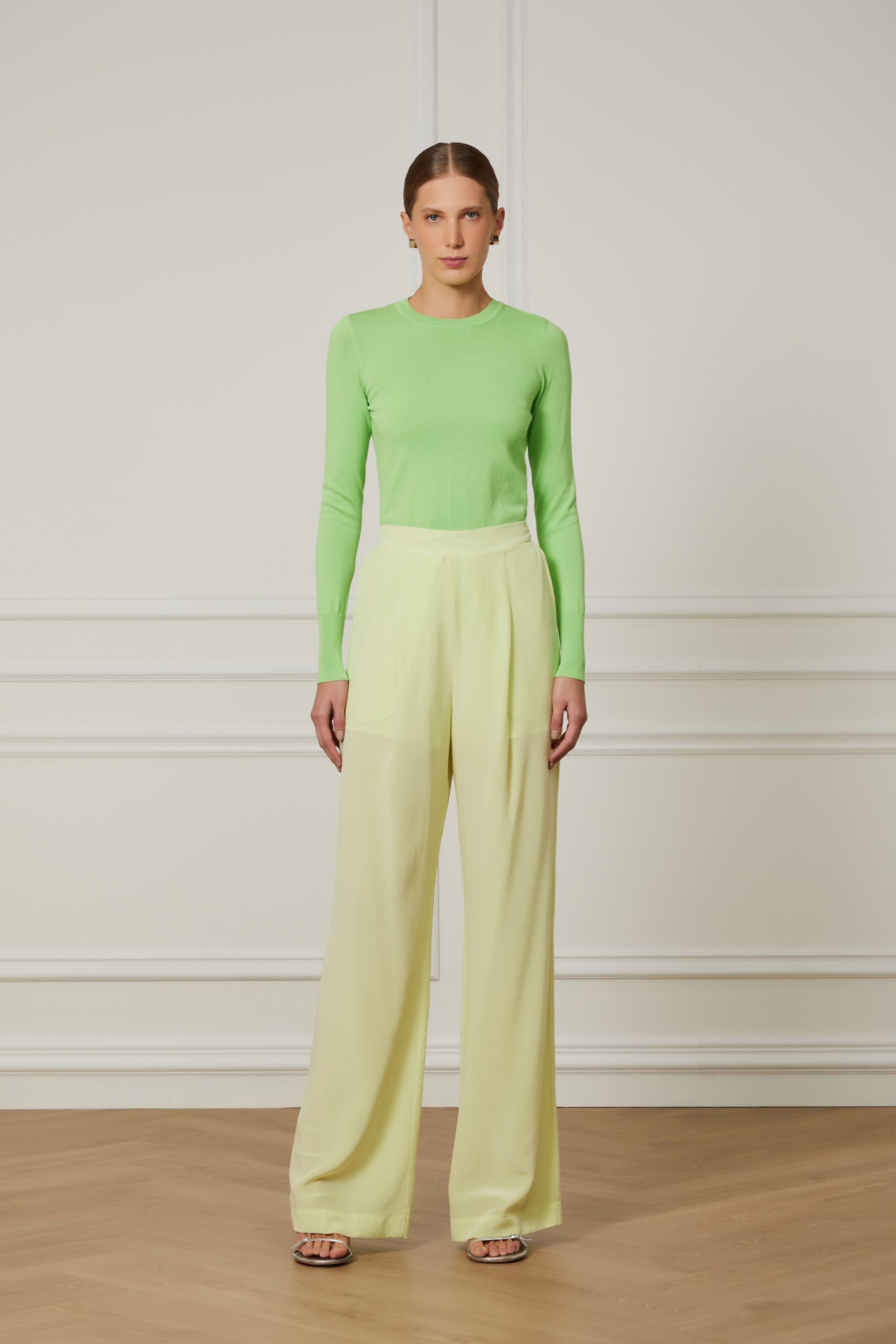 Calça De Seda Com Elástico Nas Costas Verde