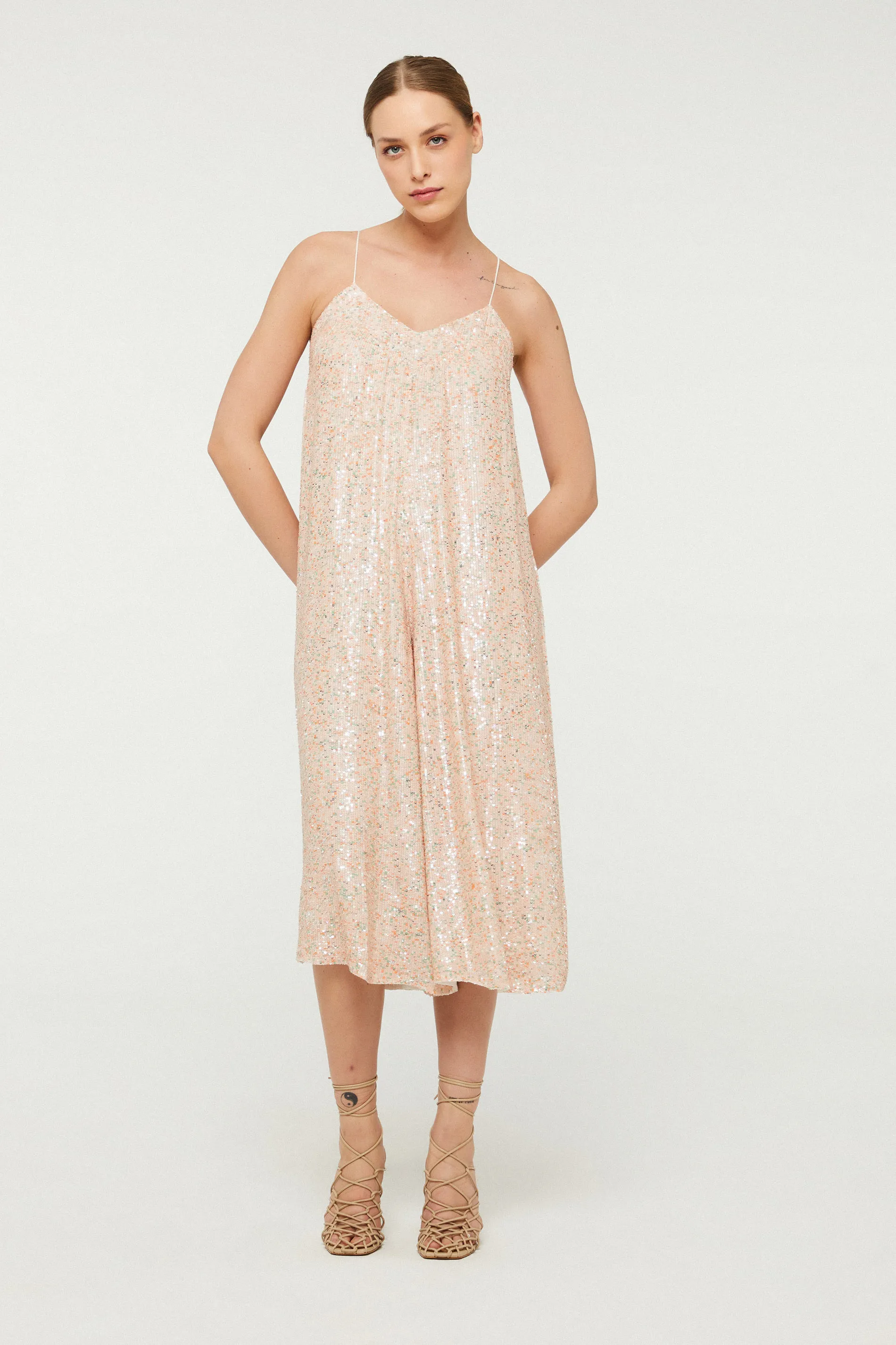 Macacão De Paetê Pantalona Colorido