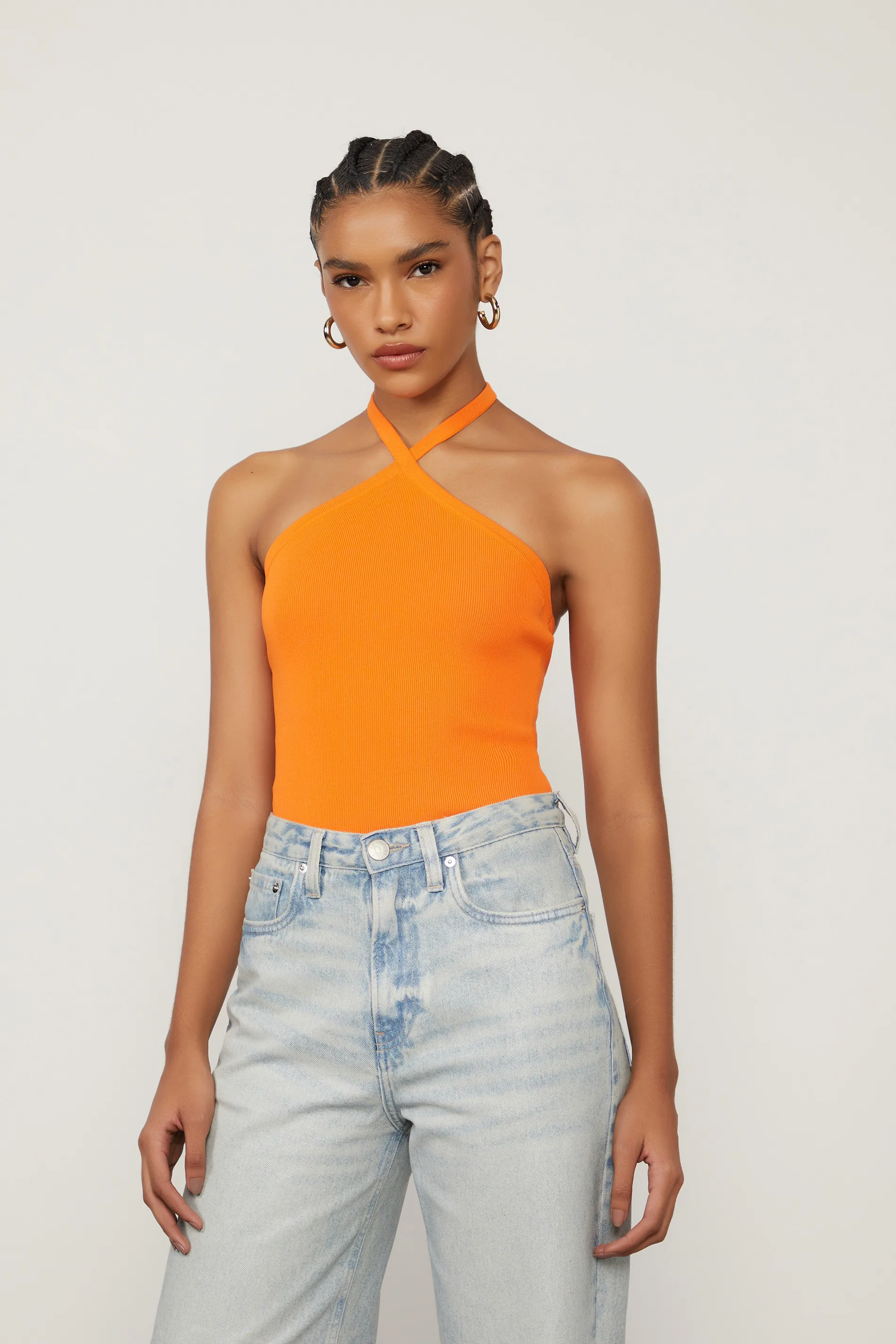 Blusa De Tricot Laranja Com Amarração Nas Costas