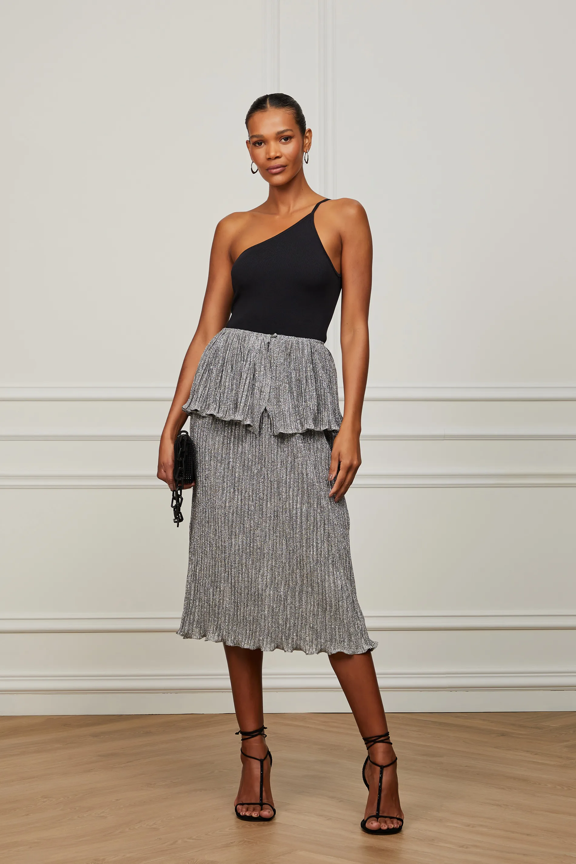 Saia Midi Prata Plissada Combasque