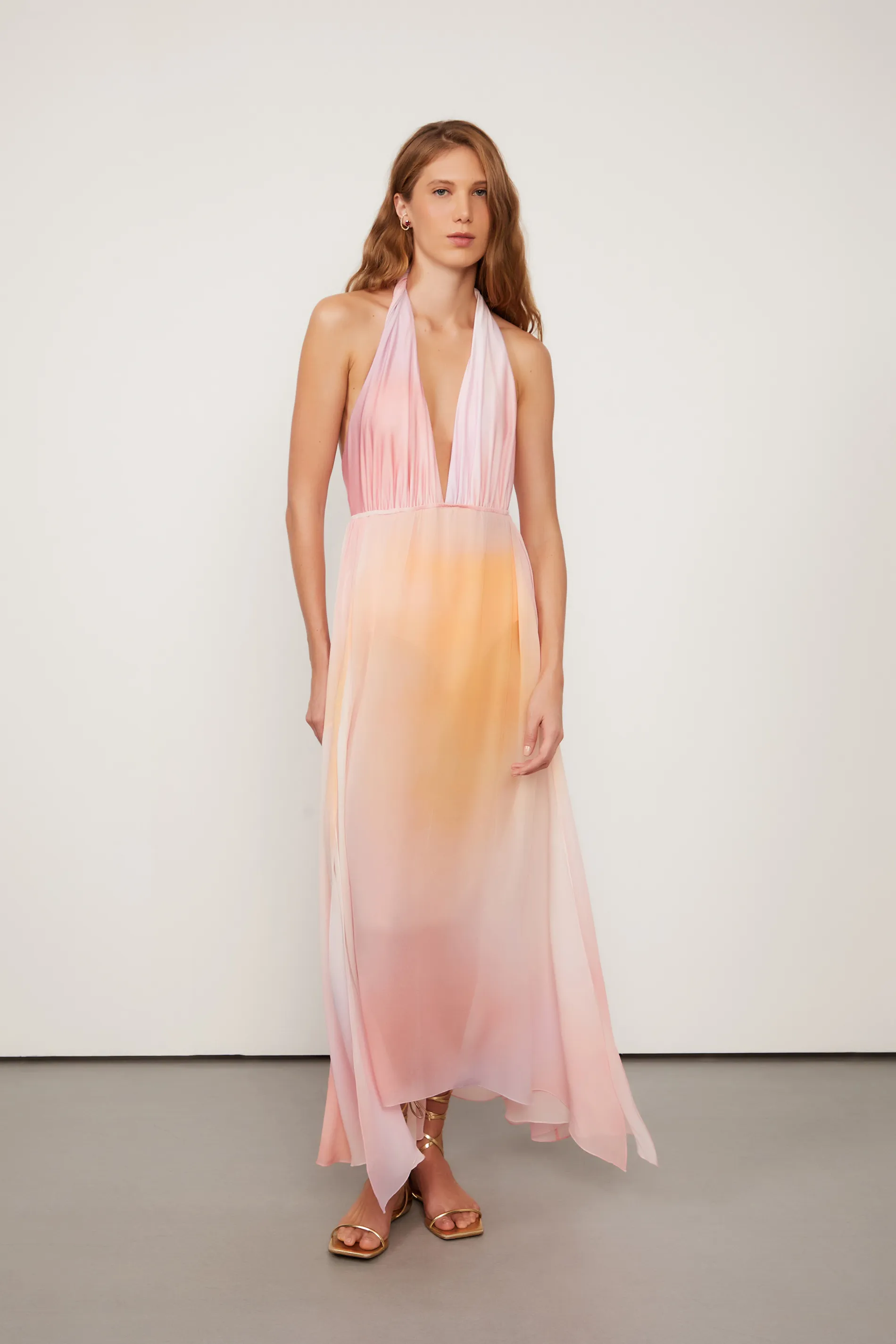 Vestido De Georgette Leve Longo Frente Única Estampado