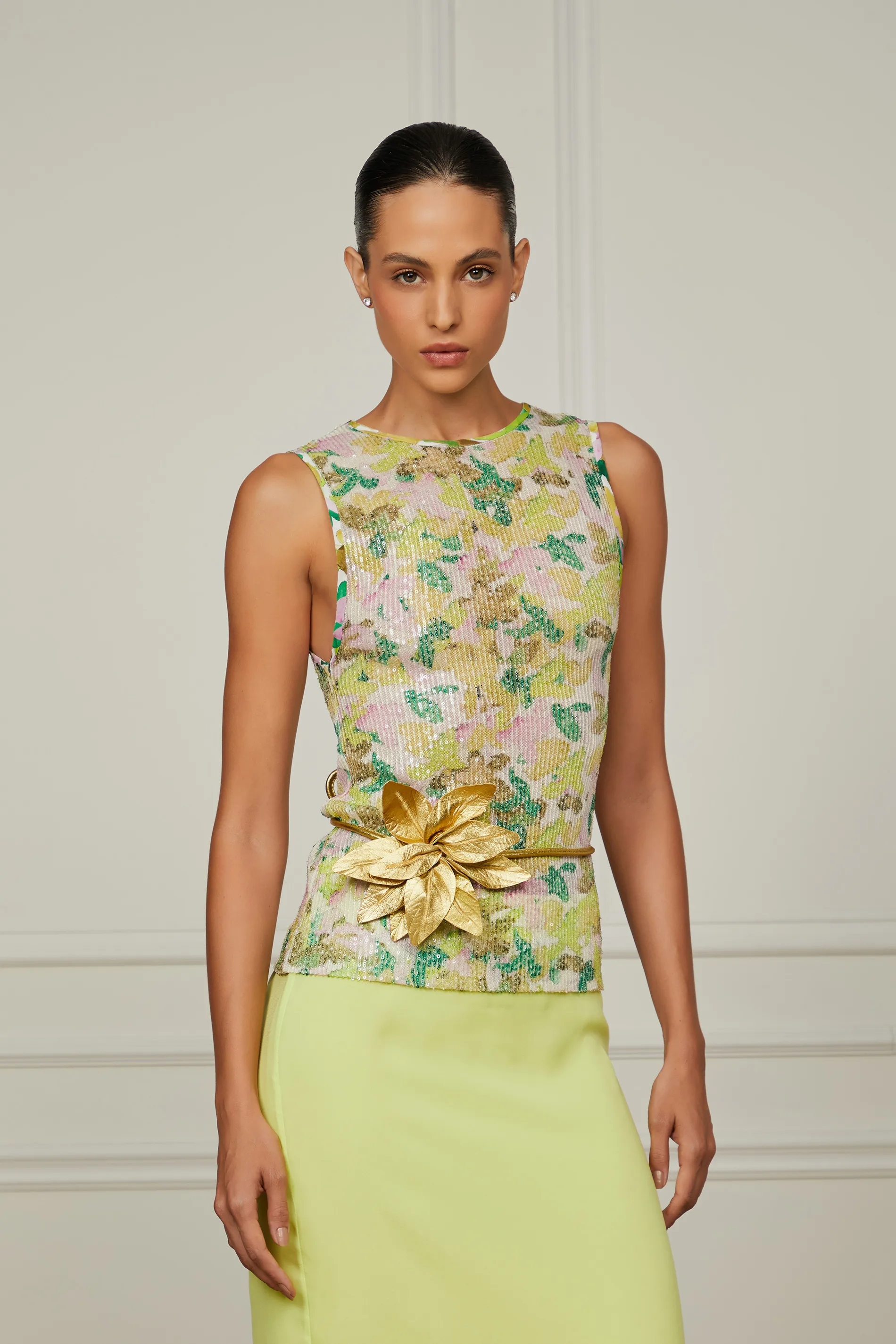 Regata De Paetê Estampa Floral Peggy Branco