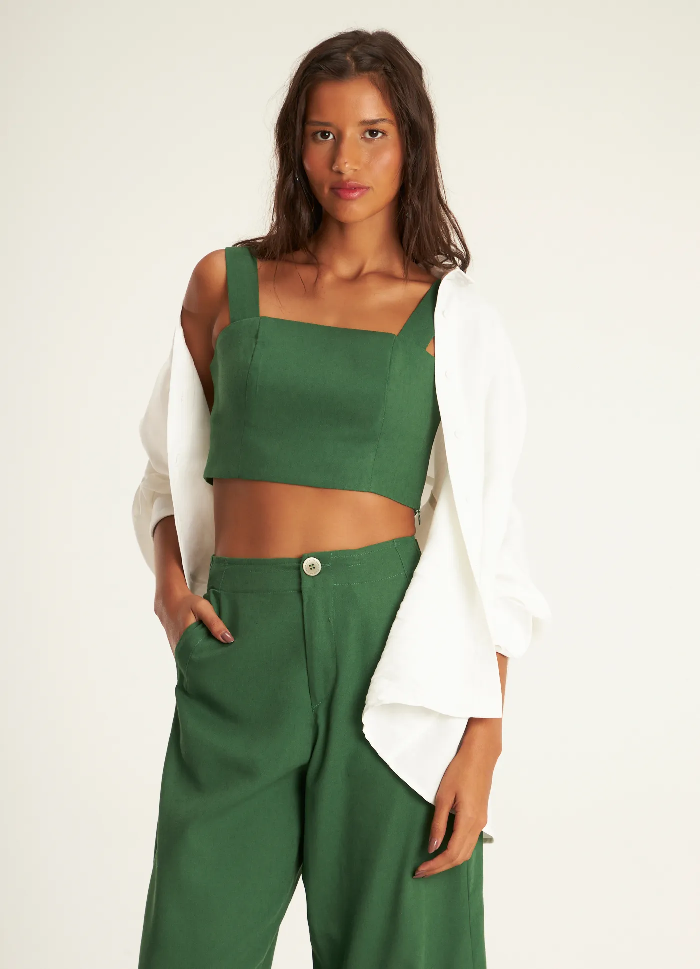 Top linho viva verde escuro