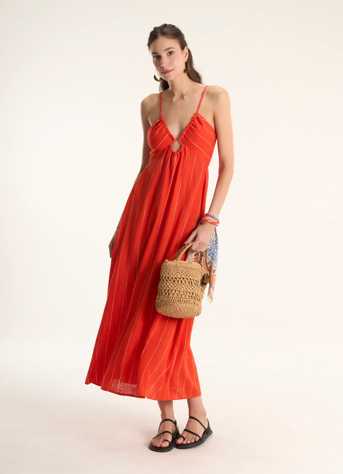 Vestido listra linho classic alfaiataria