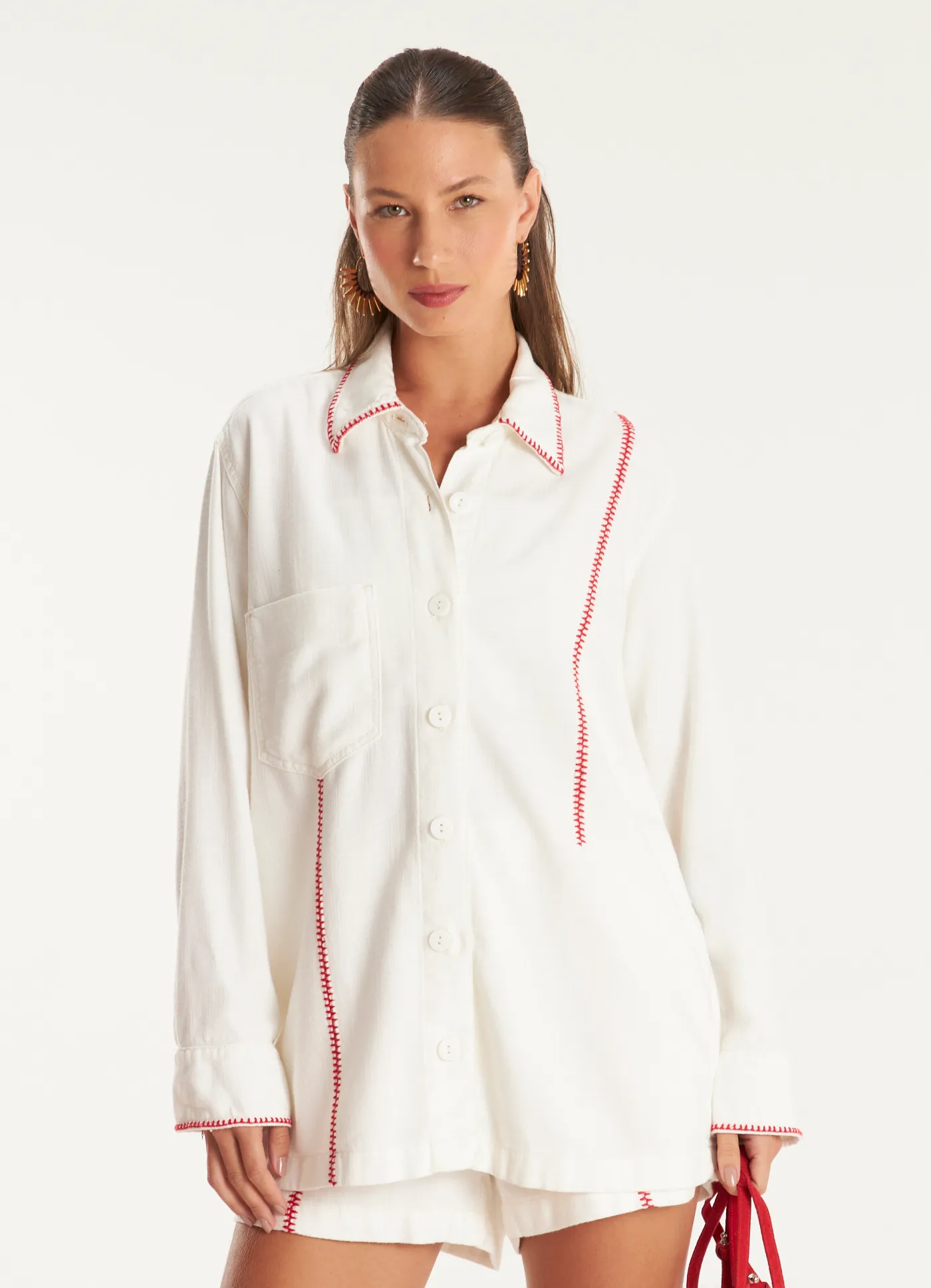 Camisa sarja bordado frequências off white