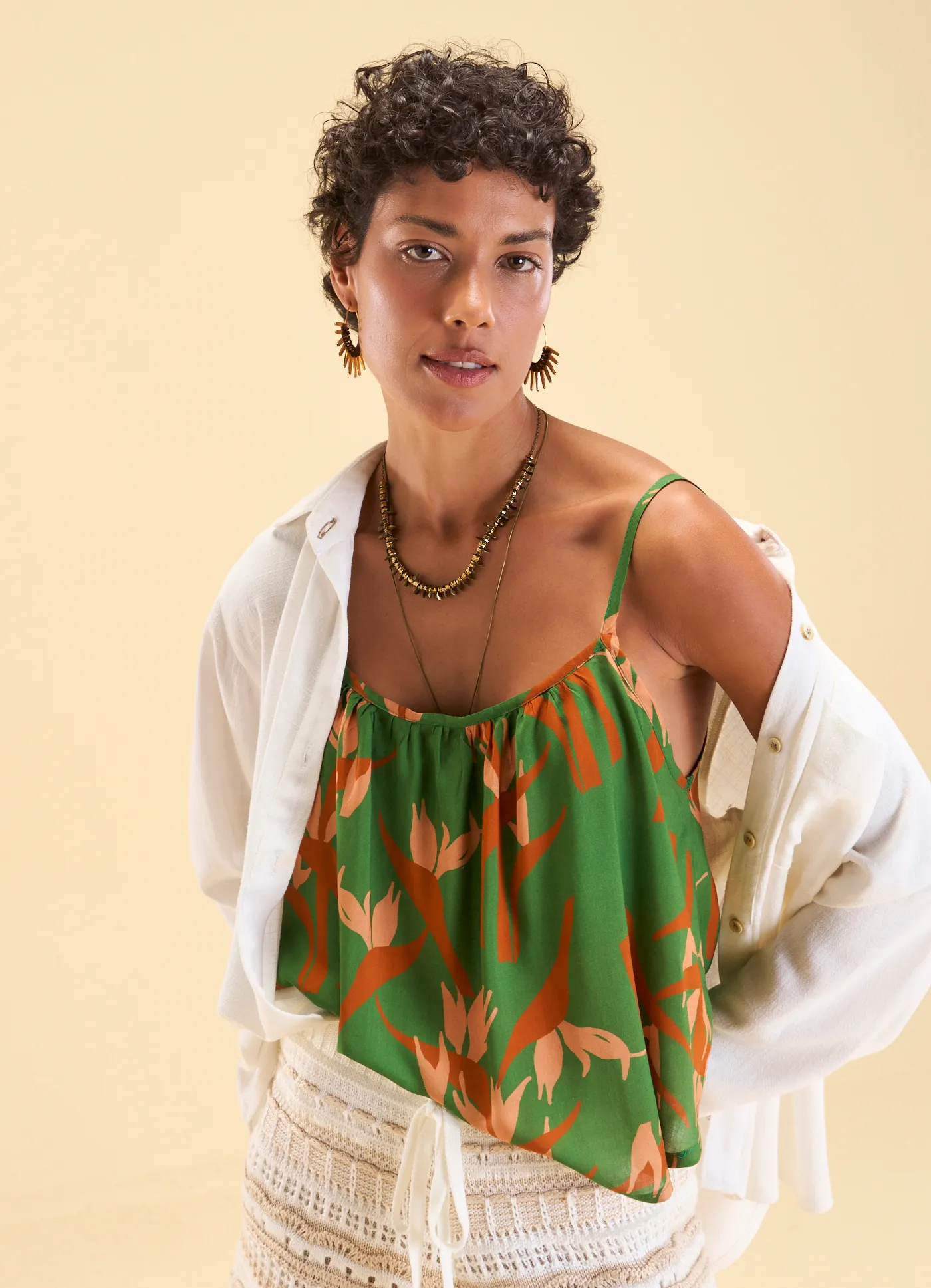 Blusa alça estampada paraíso