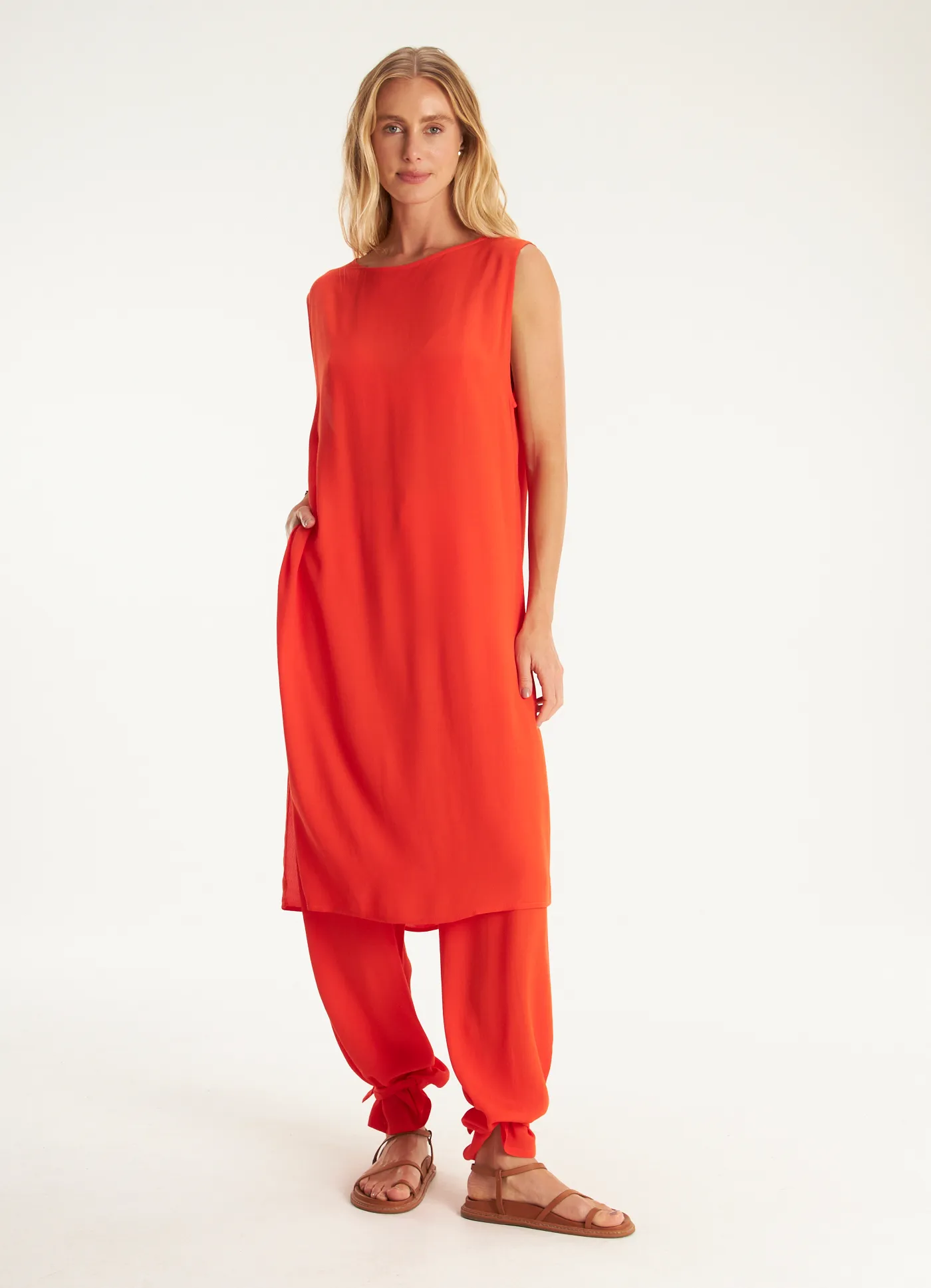 Túnica com top crepe lótus vermelho