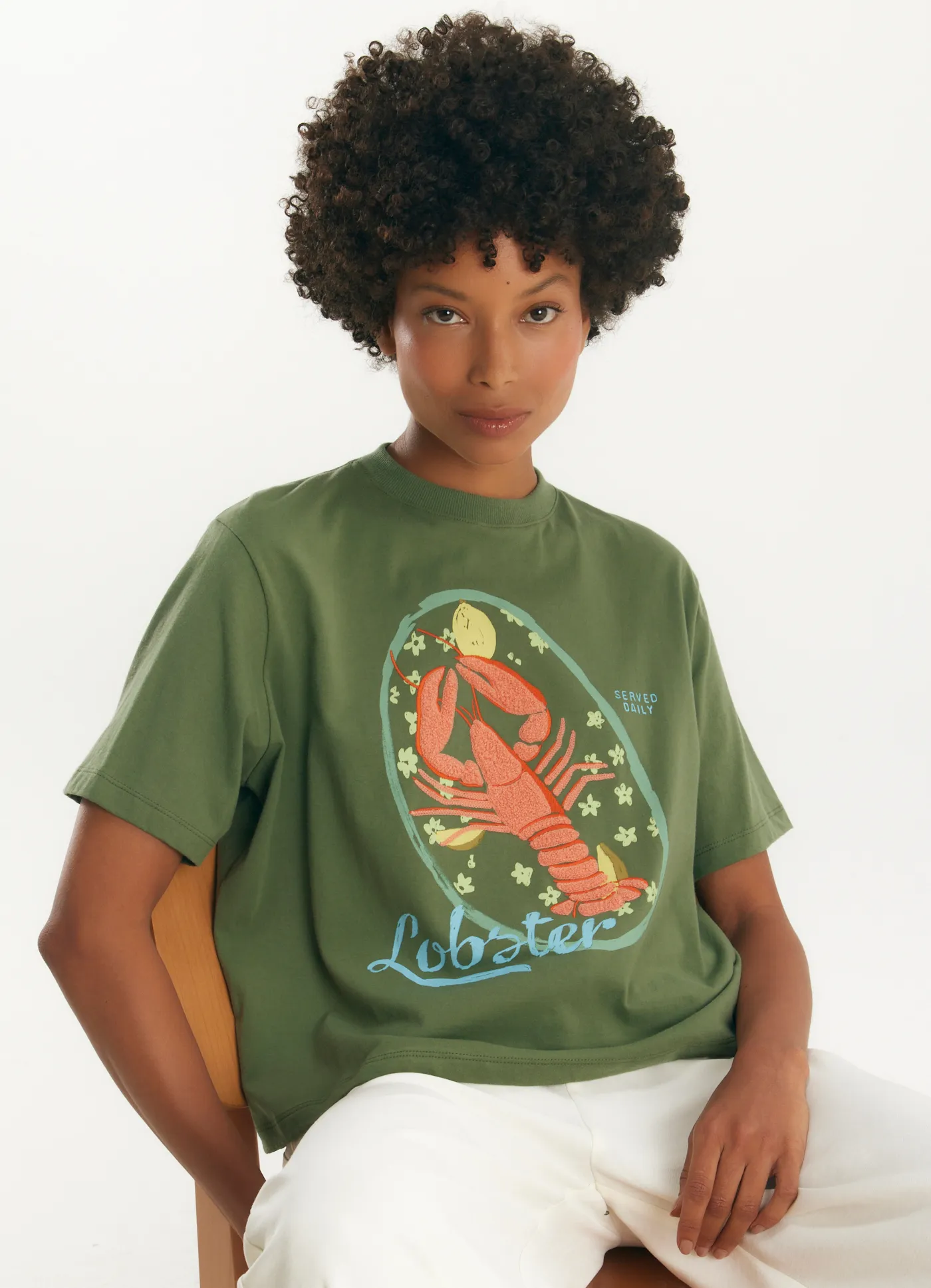 T-shirt box lobster bordada verde escuro