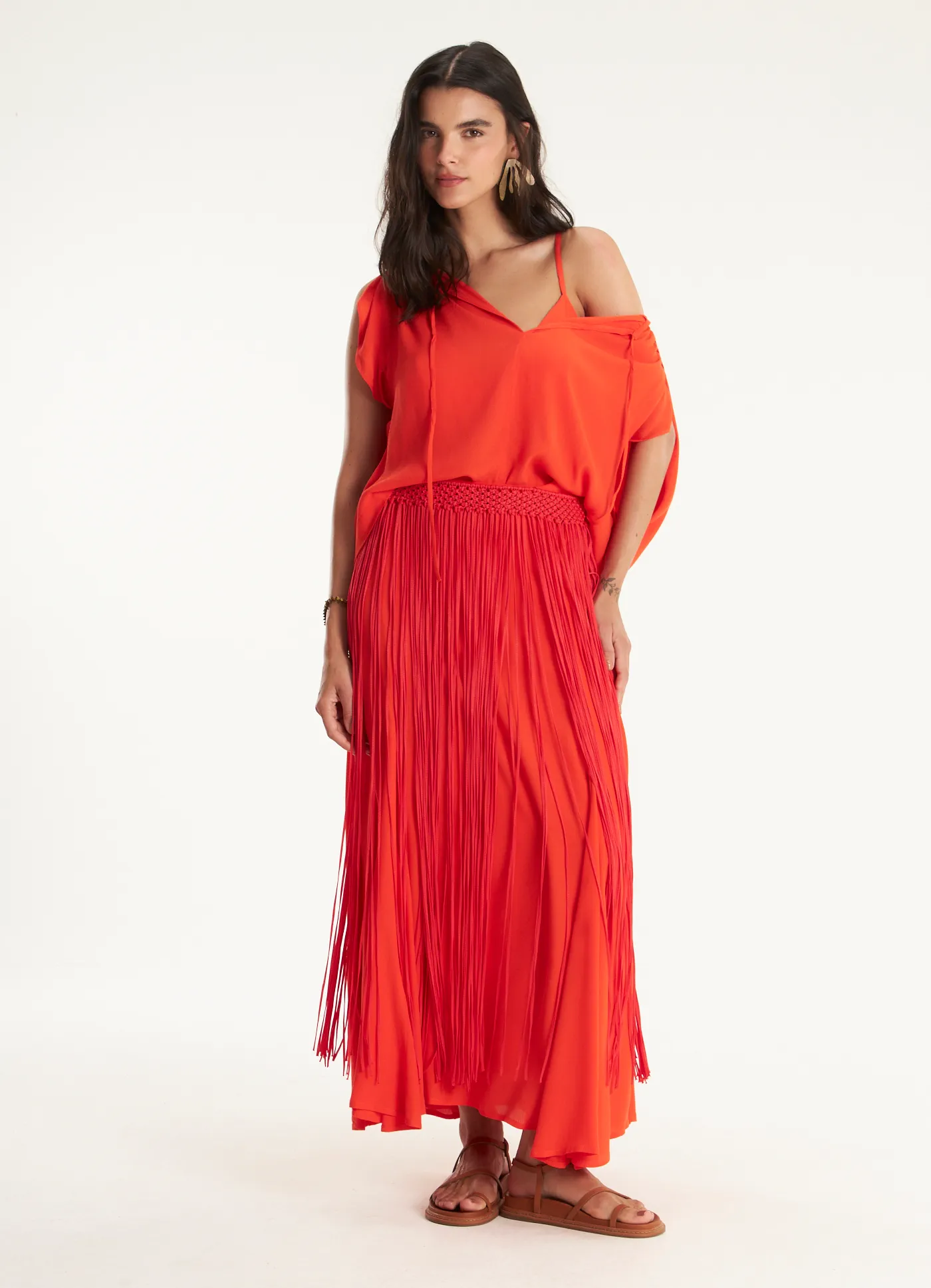 Saia crepe lótus vermelho