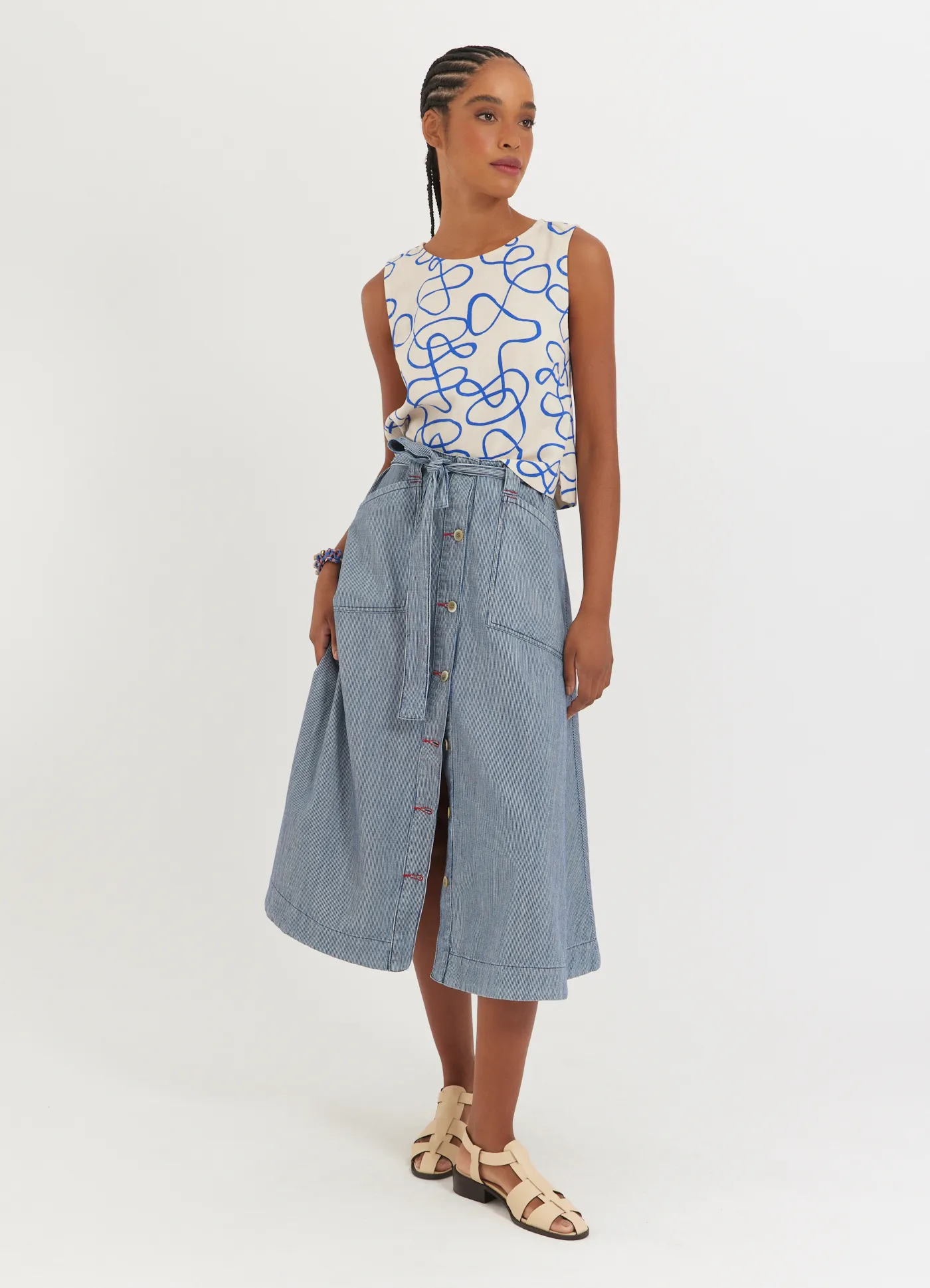 Saia jeans listra denim