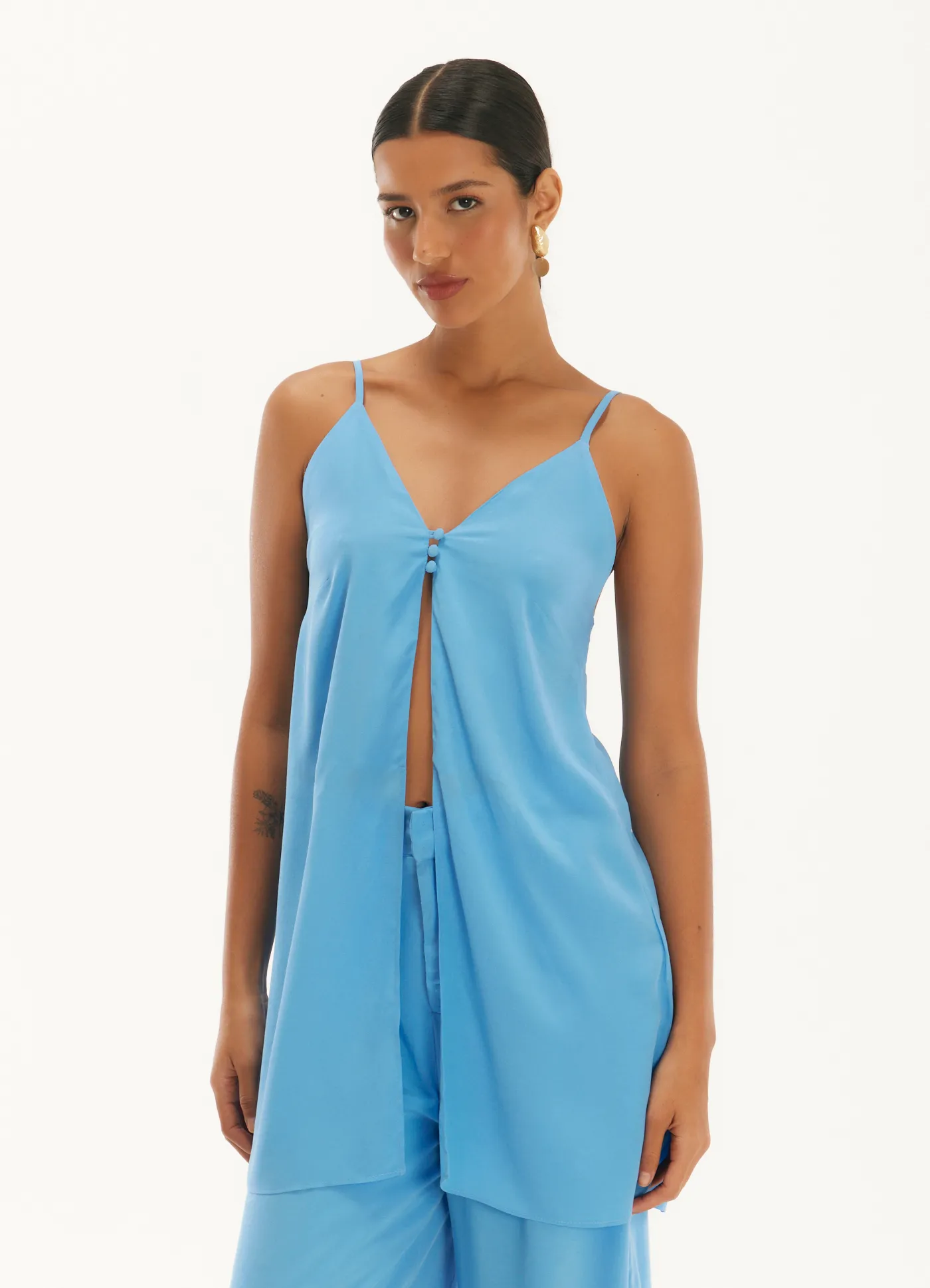 Regata longa crepe leve azul