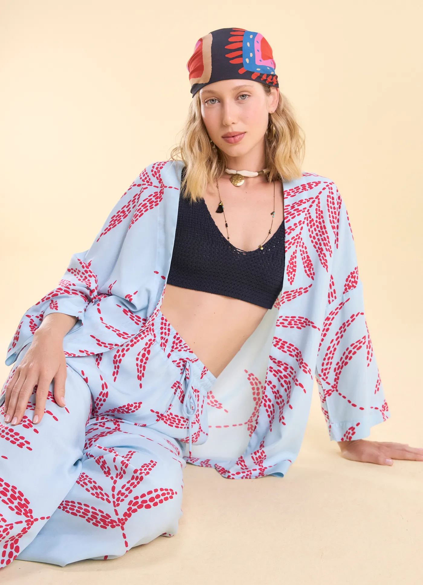 Kimono estampado maranta