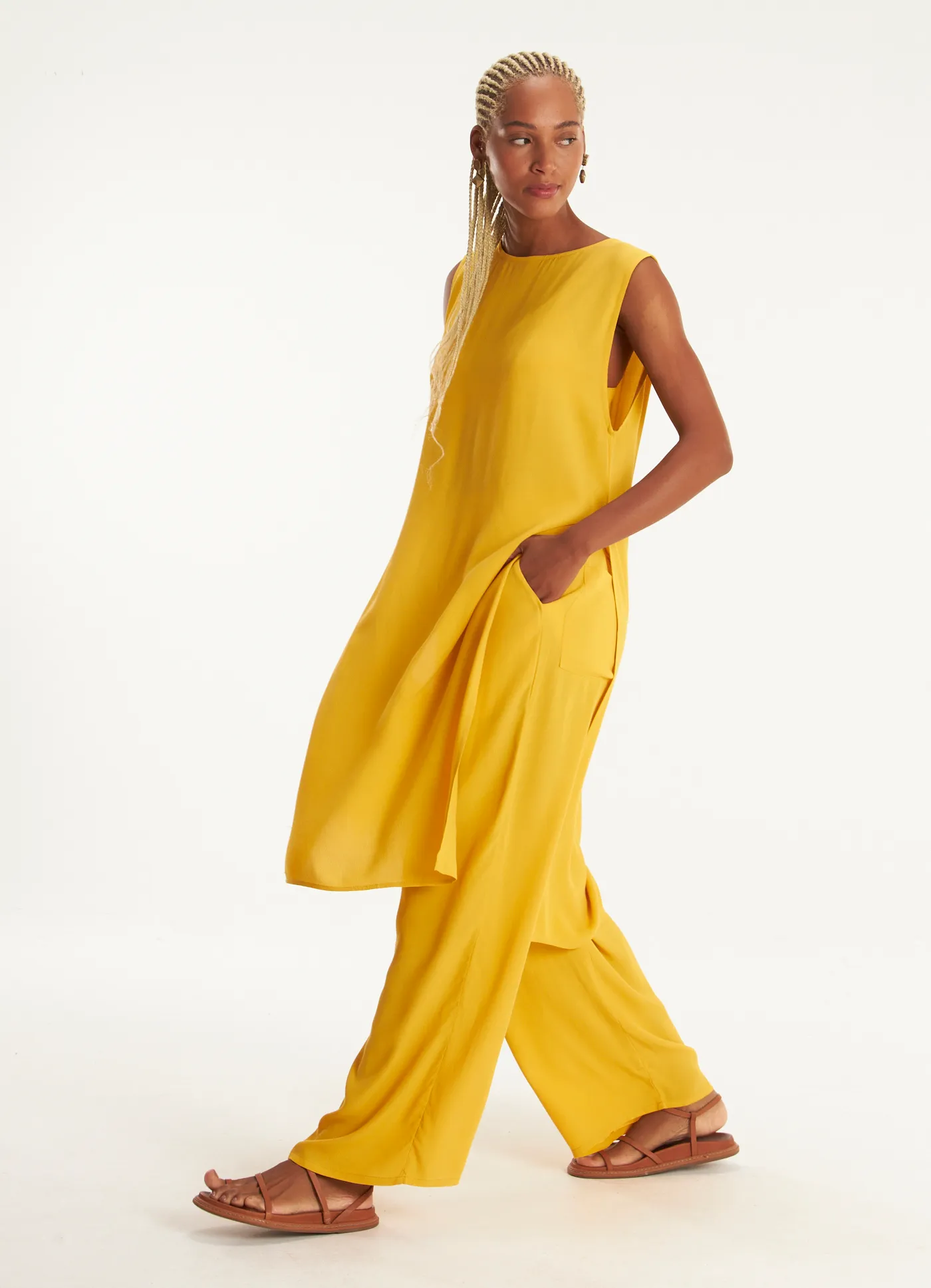 Túnica com top crepe lótus amarelo