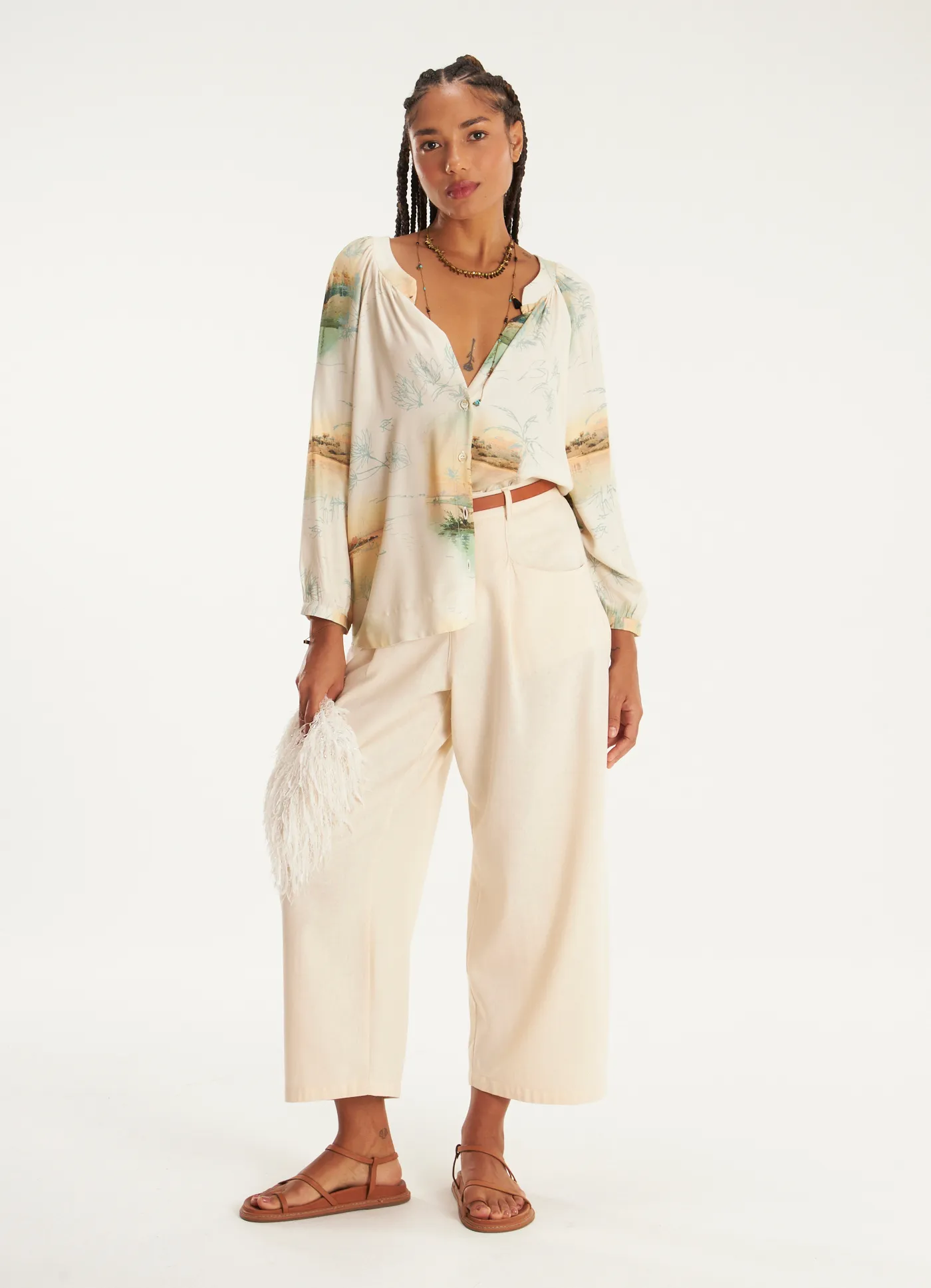 Calça linho ciclos areia