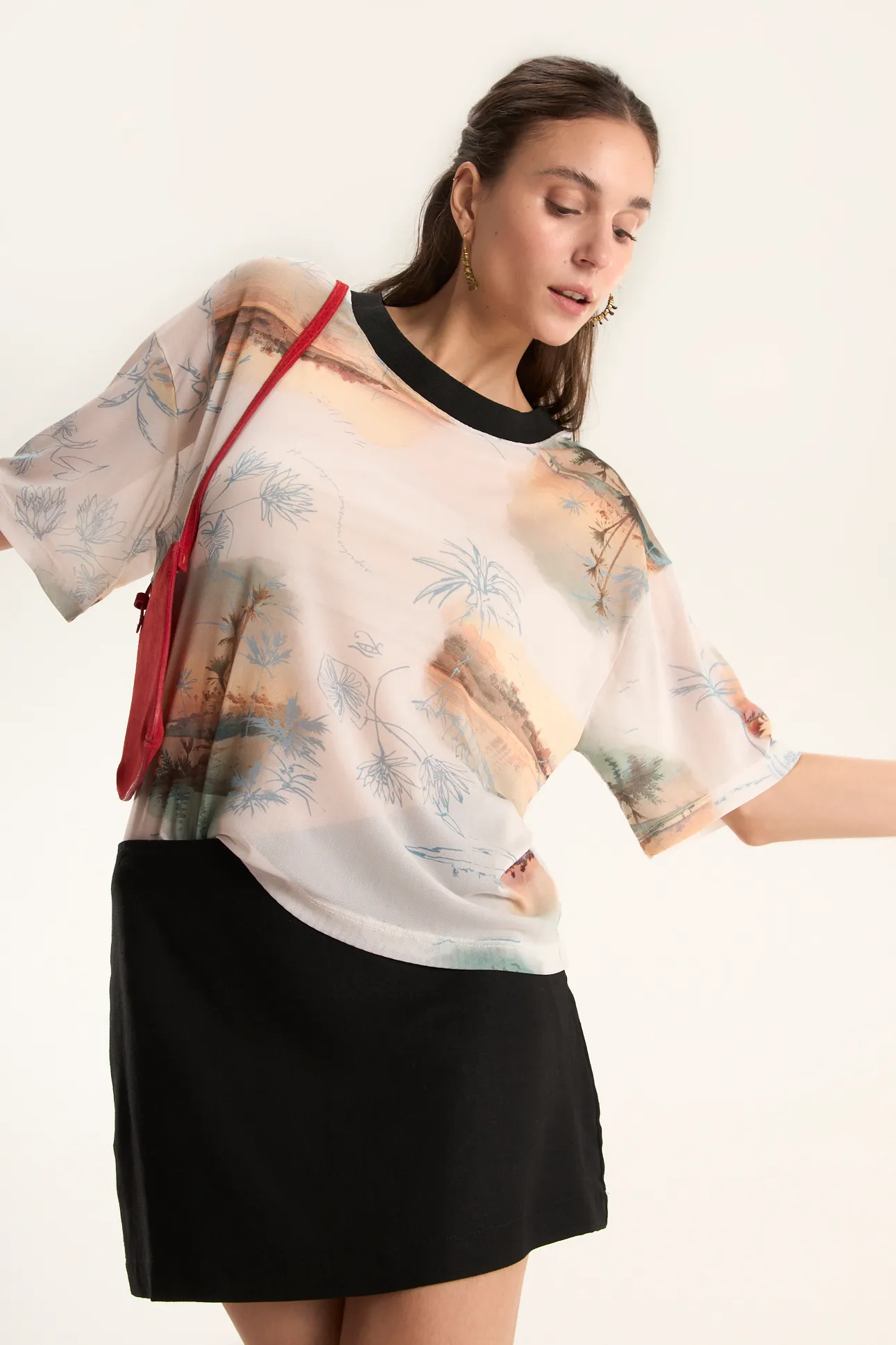 Blusa retilínea tule estampada areal lab