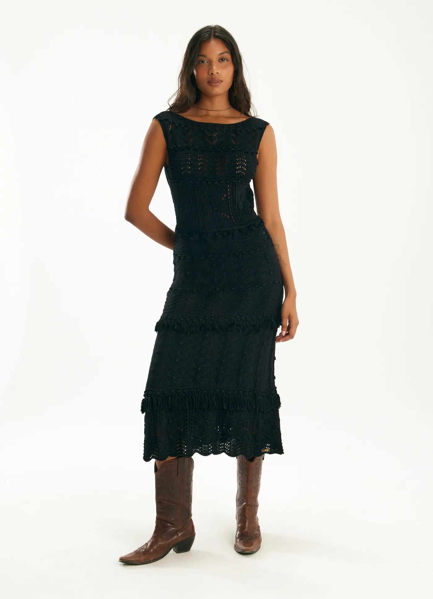 Vestido maxi pontos tricô preto