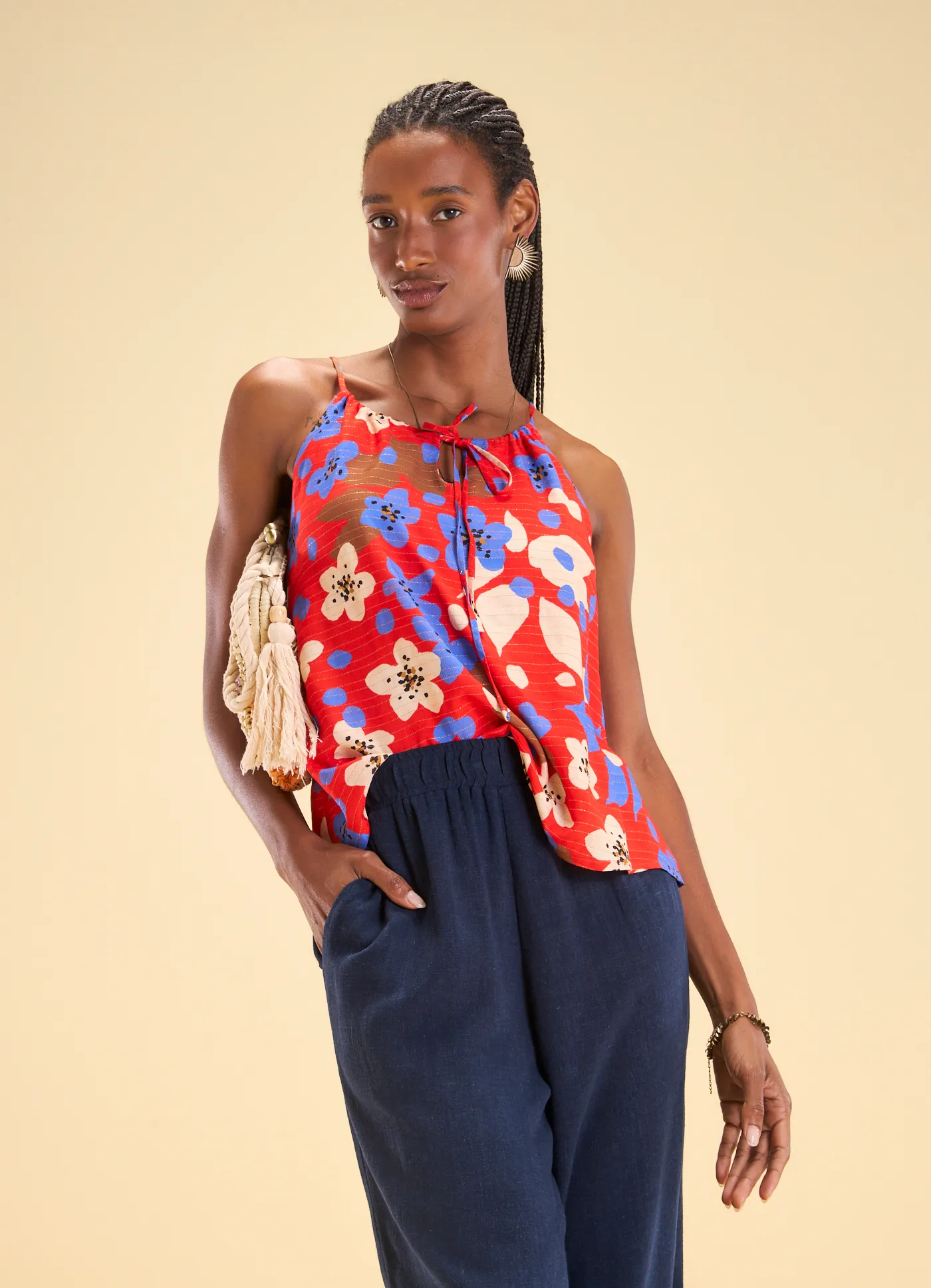 Blusa alça amarração estampada hanami