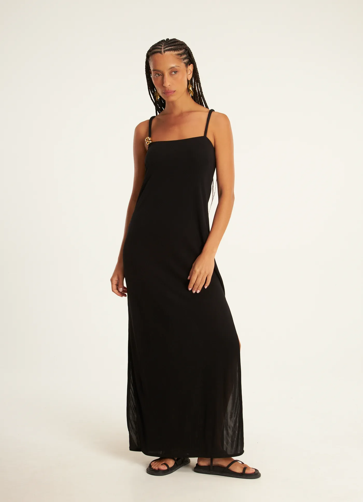 Vestido fenda jersey lab preto