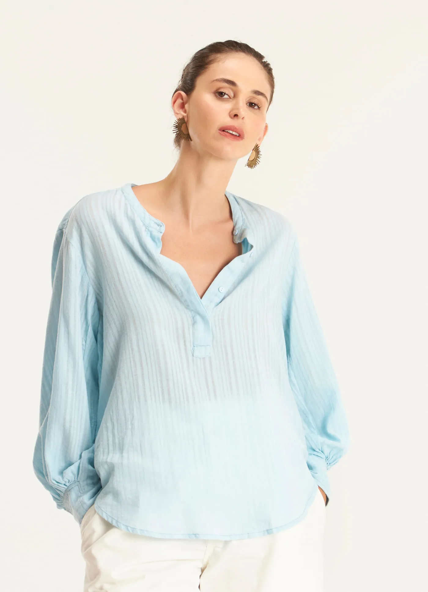 Bata voil algodão ondas azul