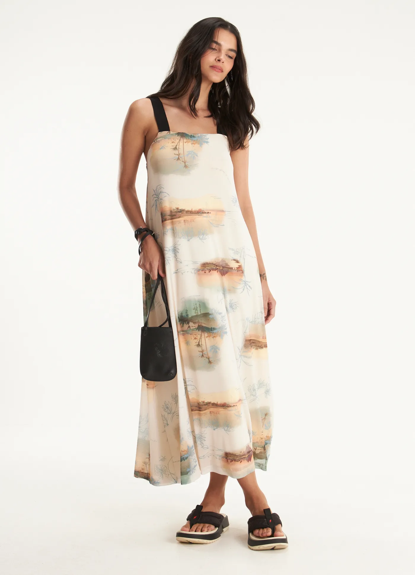 Vestido alça tule estampado areal lab