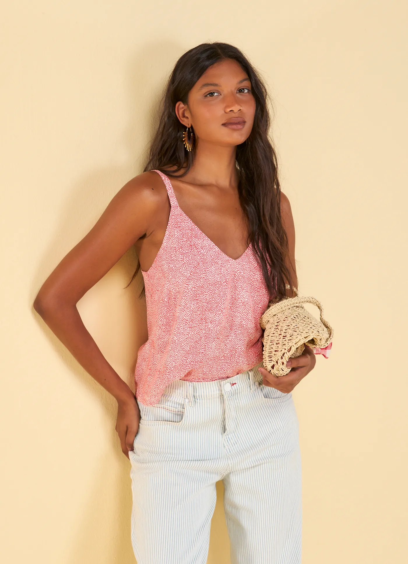 Blusa alça decote v estampada pinga pinga