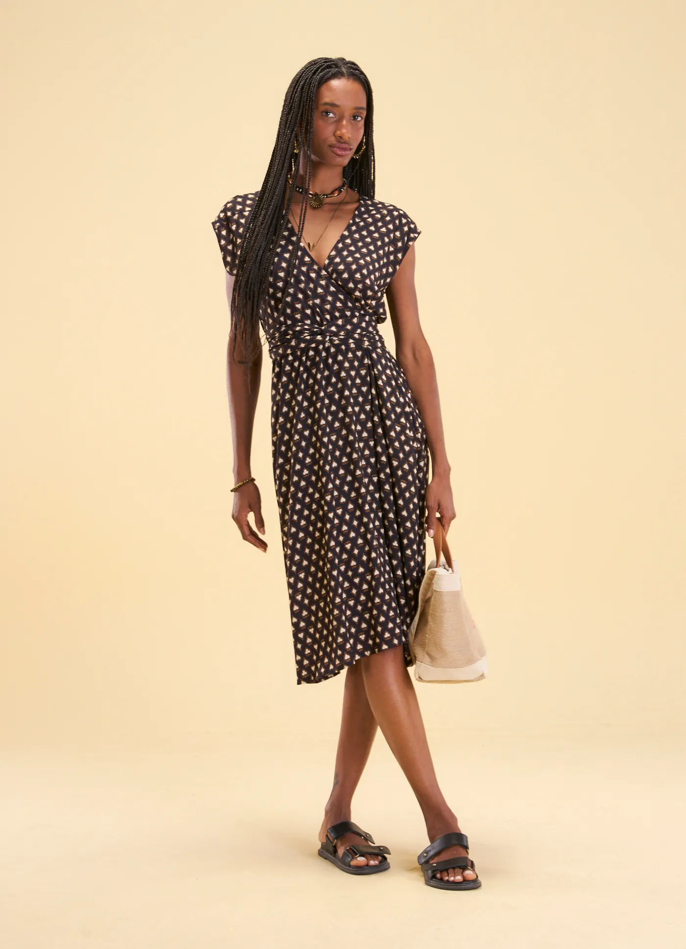 Vestido midi estampado naipes