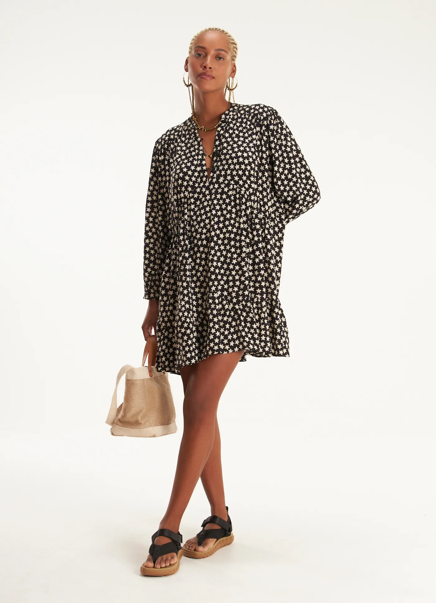 Vestido manga estampado estelar