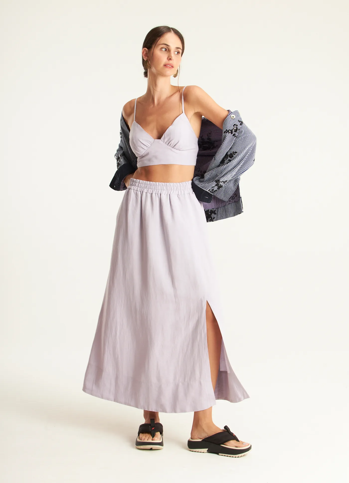 Saia midi linho maré lilás