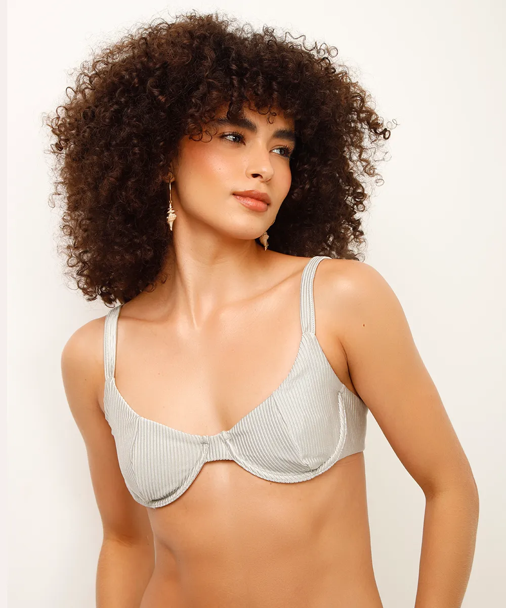 biquíni top meia taça sem bojo canelado prateado