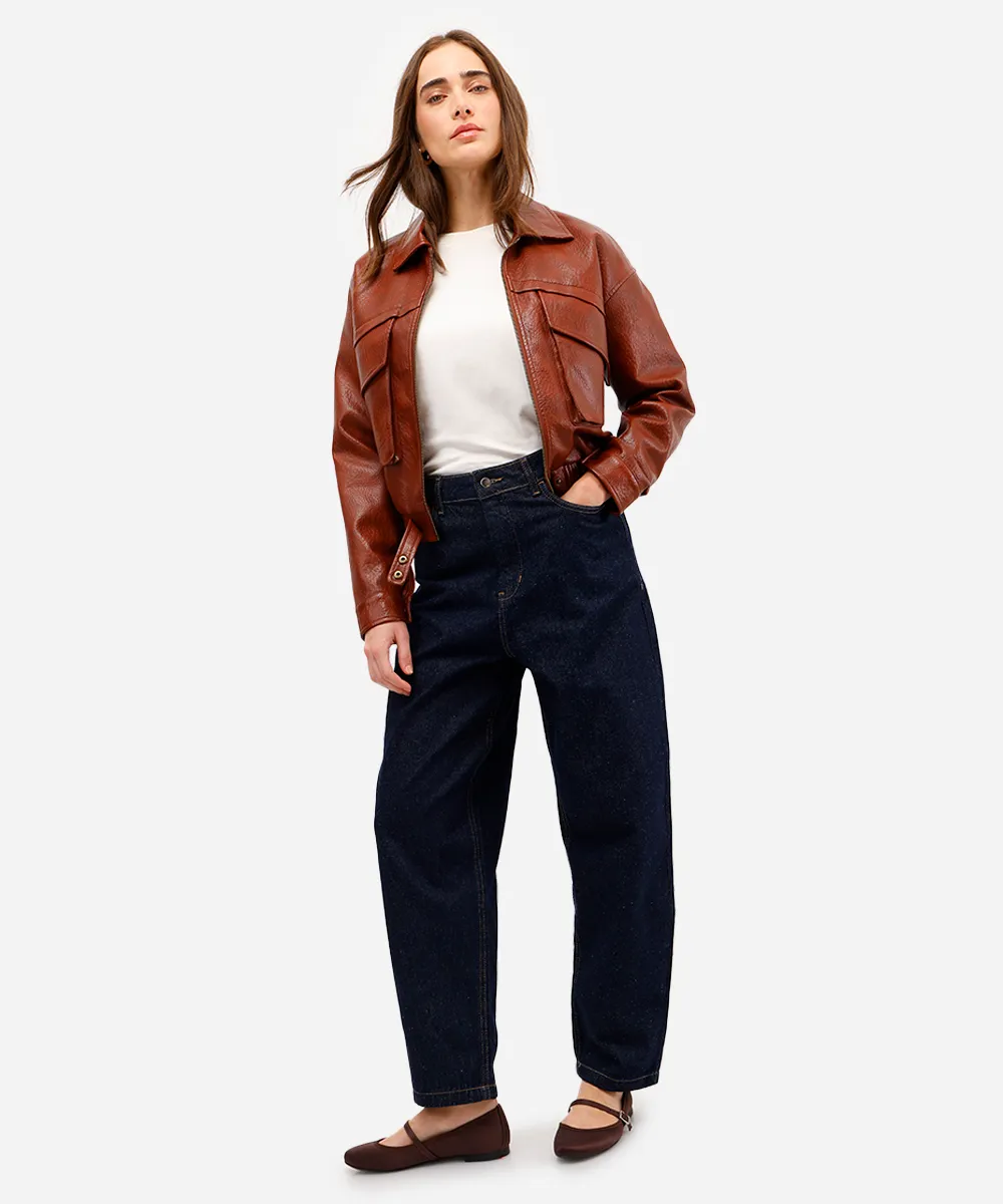 calça balloon feminina jeans cintura alta azul