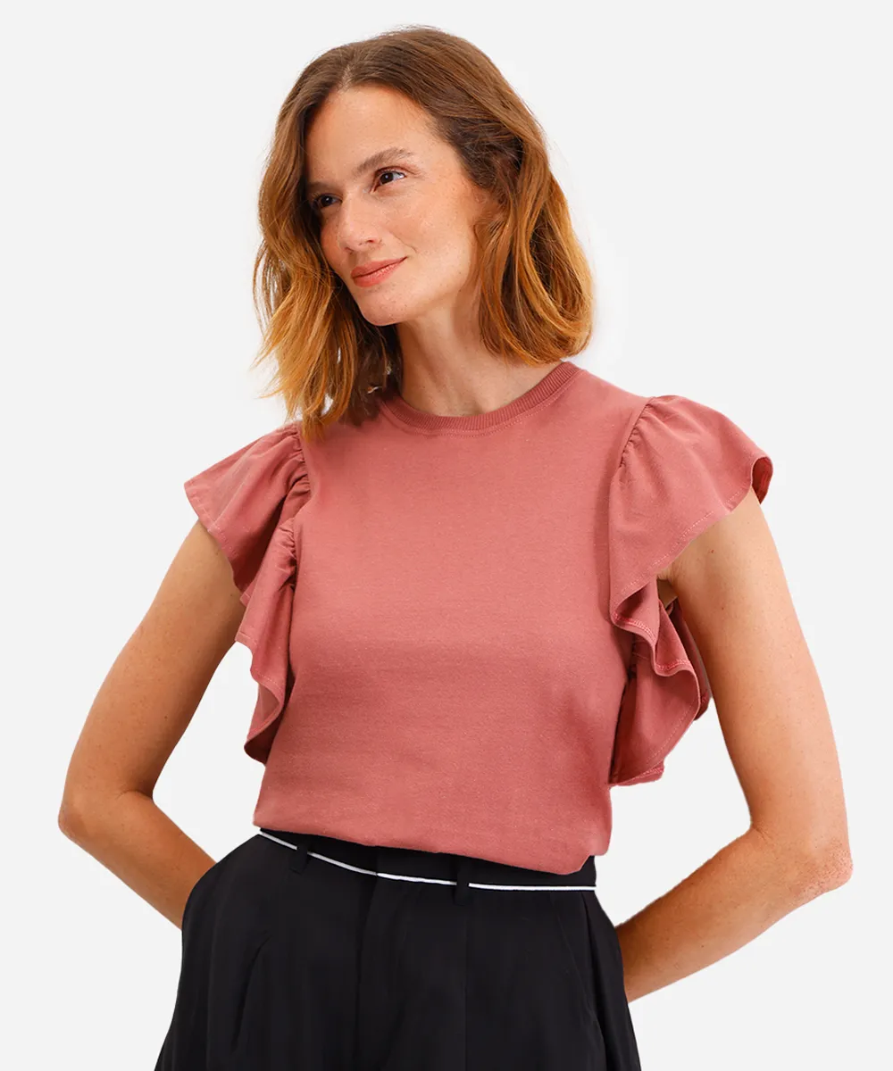 blusa feminina de algodão com babados rosa