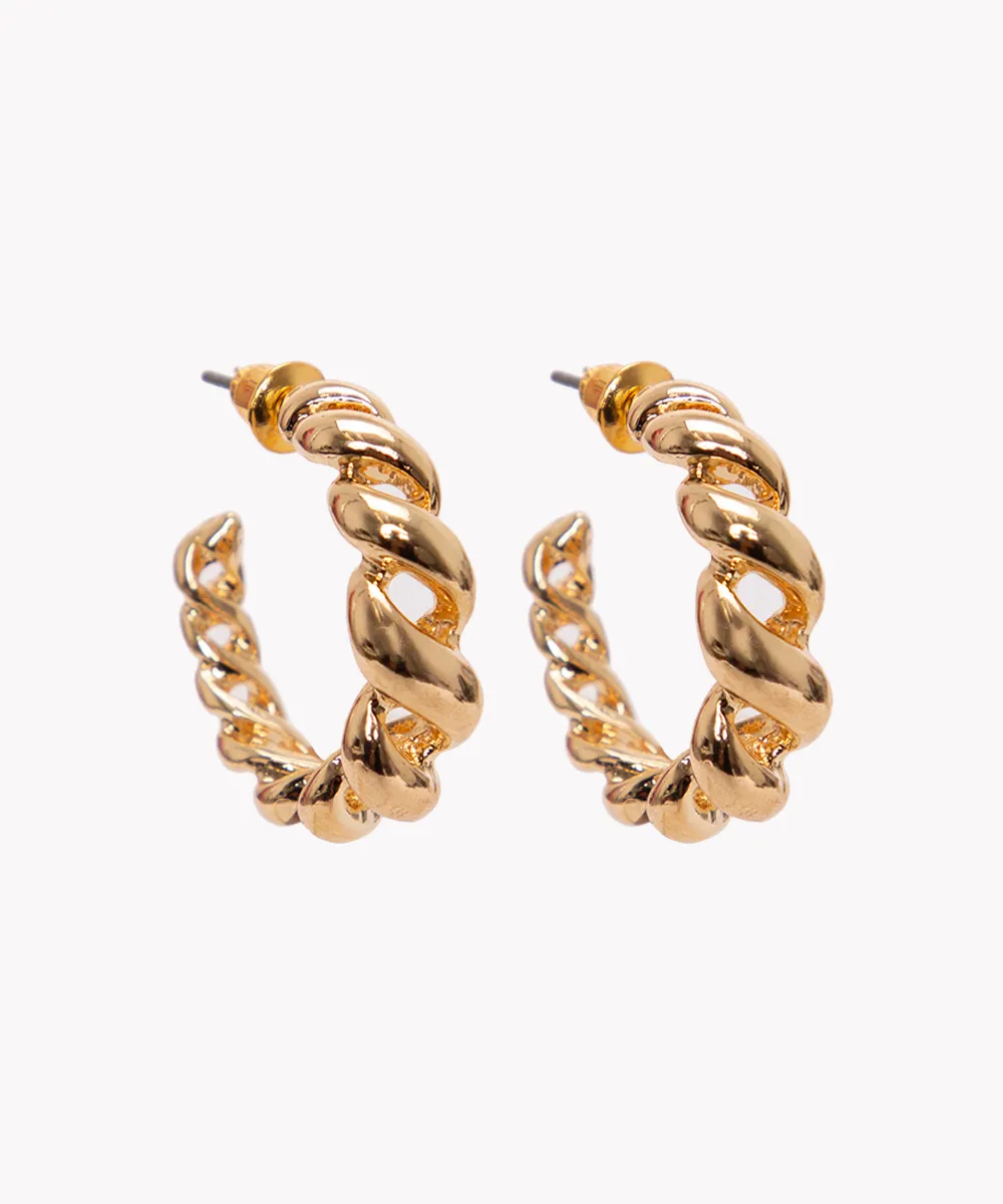 brinco argola pequena trançada dourado