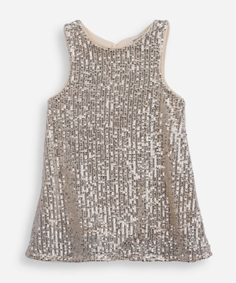 vestido infantil de paetê dourado