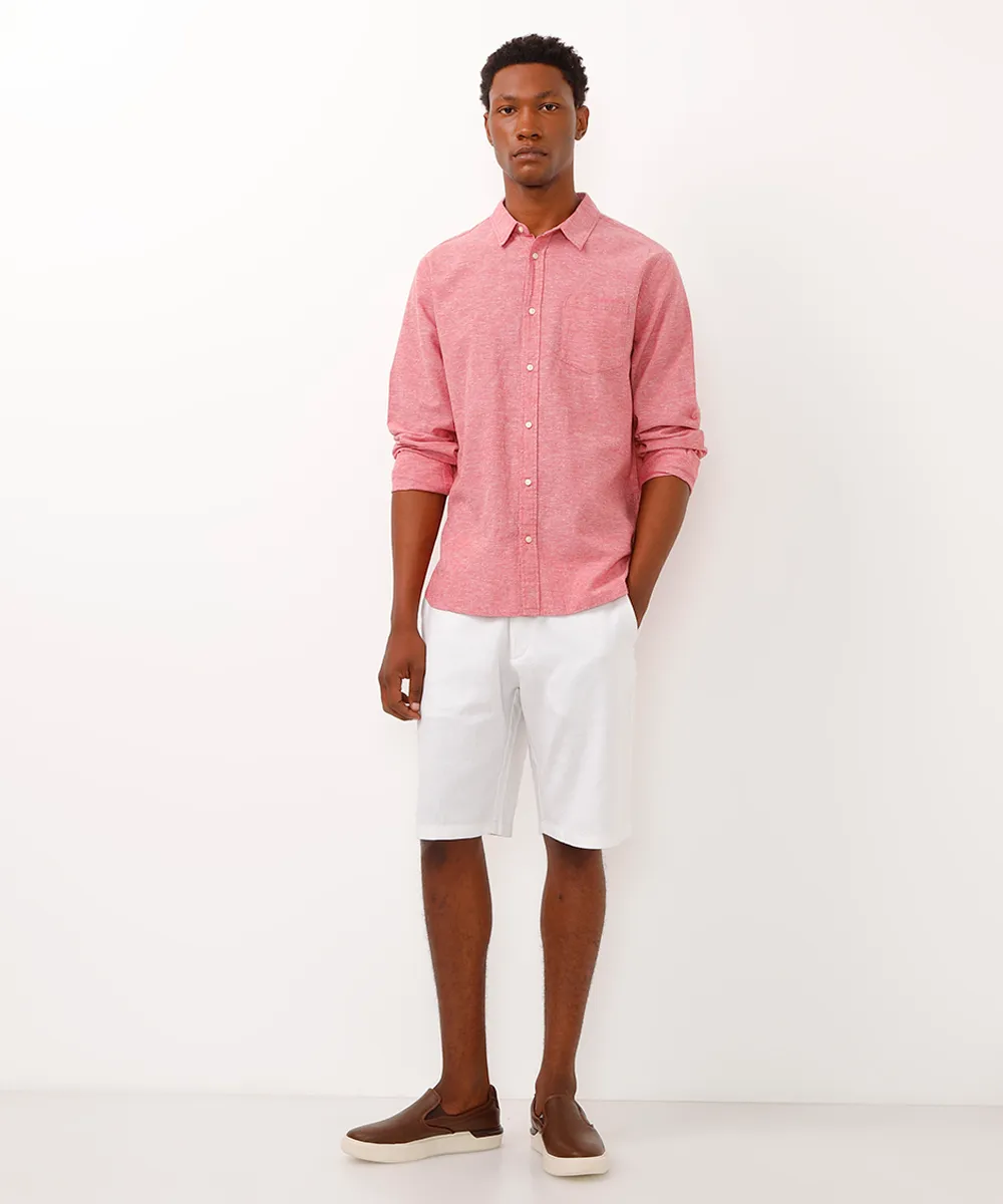 bermuda reta de alfaiataria com linho - off white