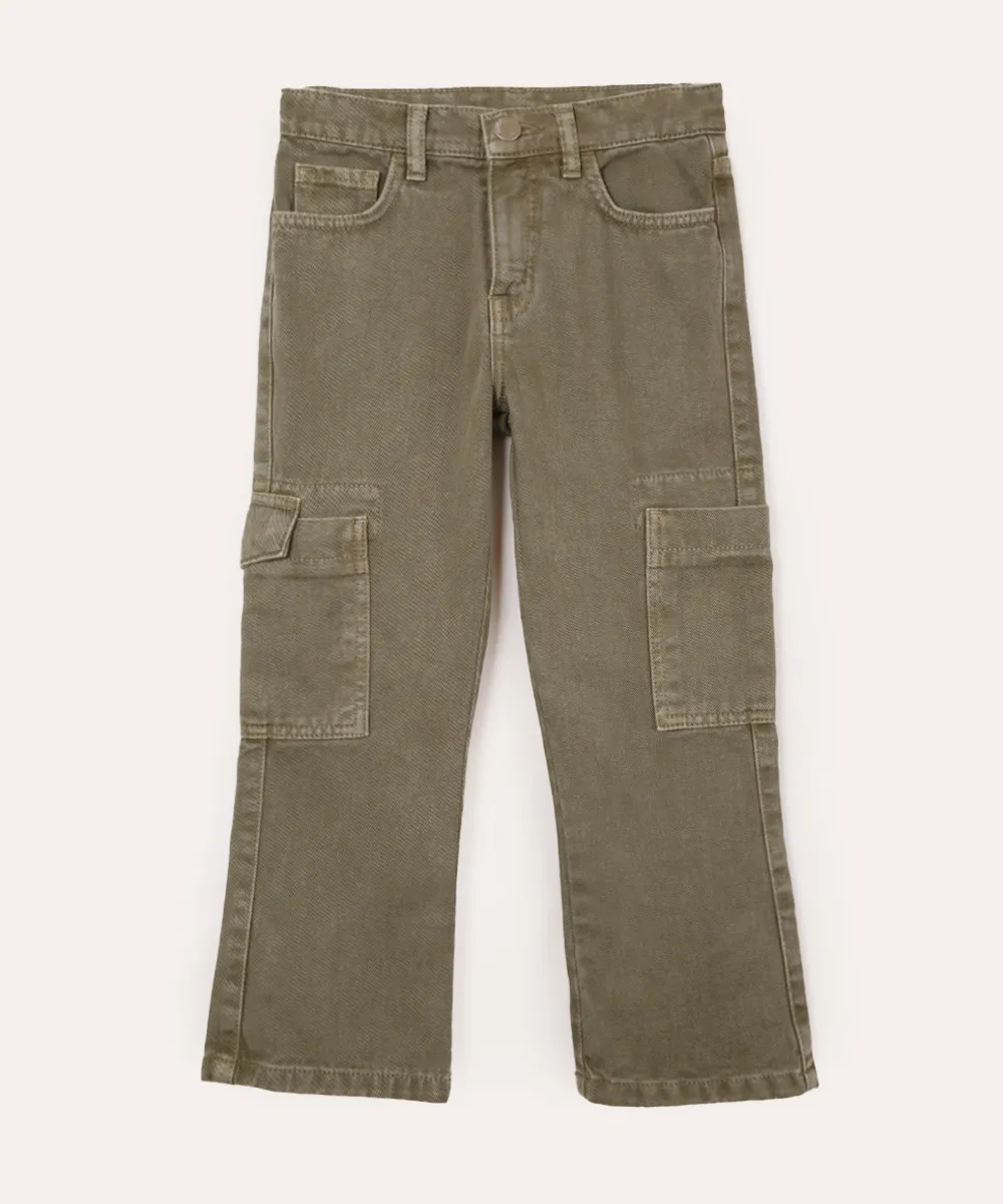 calça cargo de sarja infantil  verde