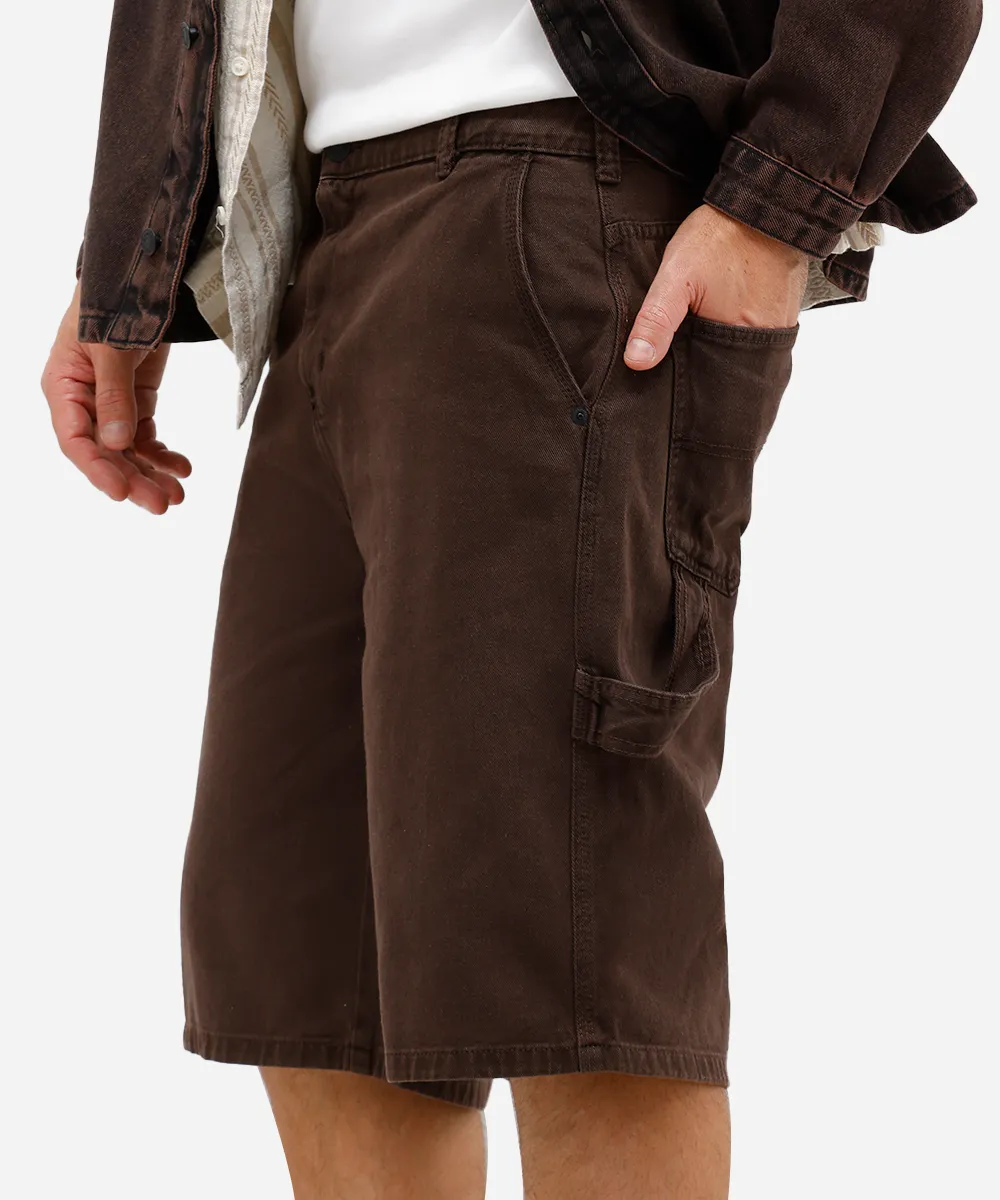 bermuda baggy masculina de sarja marrom