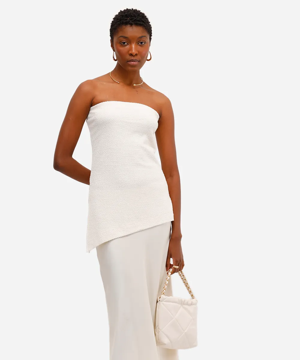 blusa sem alça feminina com linho e fenda texturizada bege