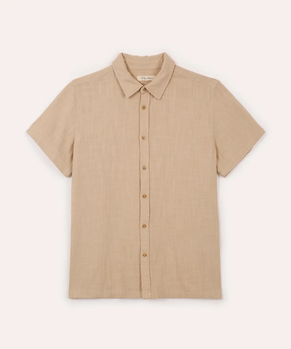 camisa juvenil de algodão com bolso manga curta bege