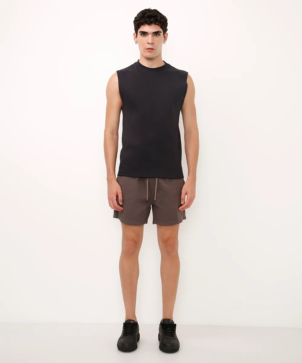 bermuda reta masculina de sarja com elástico cinza