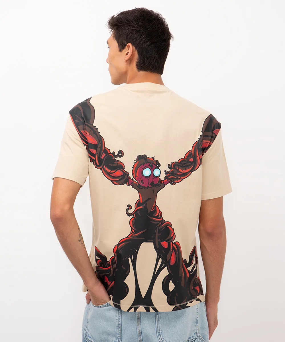 camiseta de algodão manga curta rick and morty bege