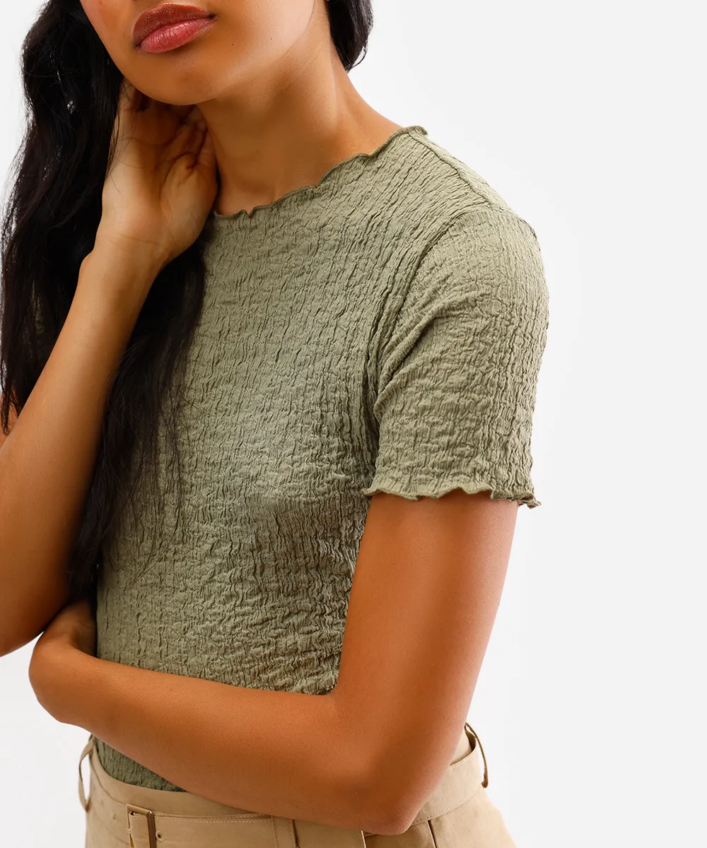 blusa manga curta texturizada - verde claro